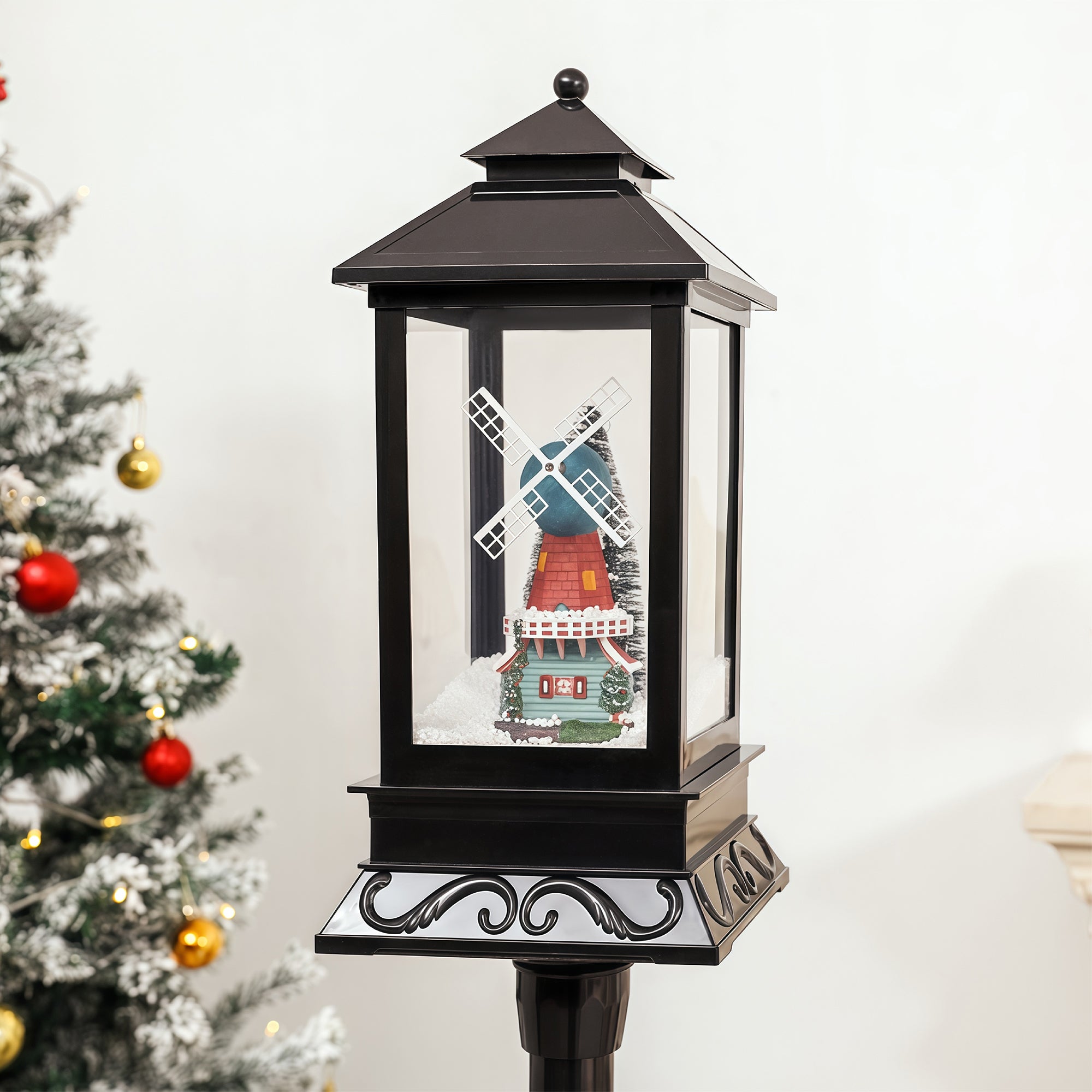 black lantern top and frosted base of Christmas lamp