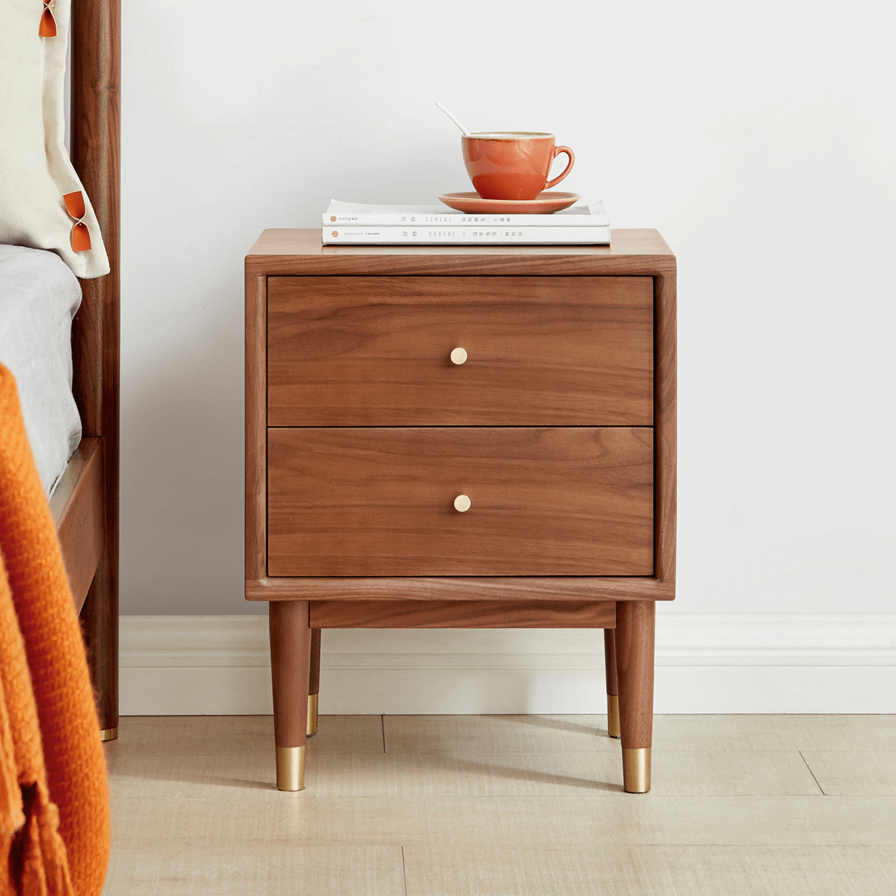 Walnut Bedside Table _ Set of 2 Vejle Solid Walnut Wood