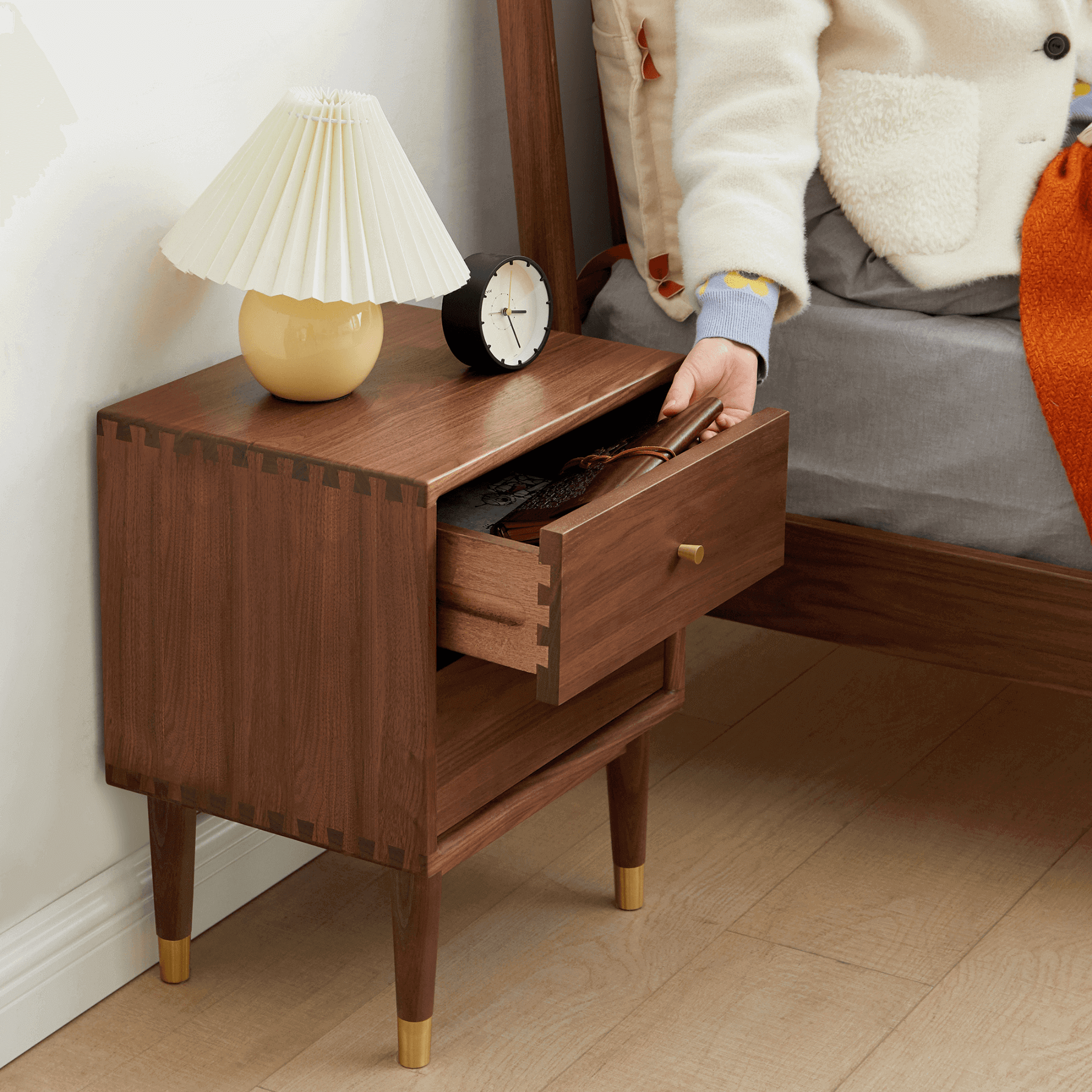 Vejle Solid Walnut Wood Bedside Table