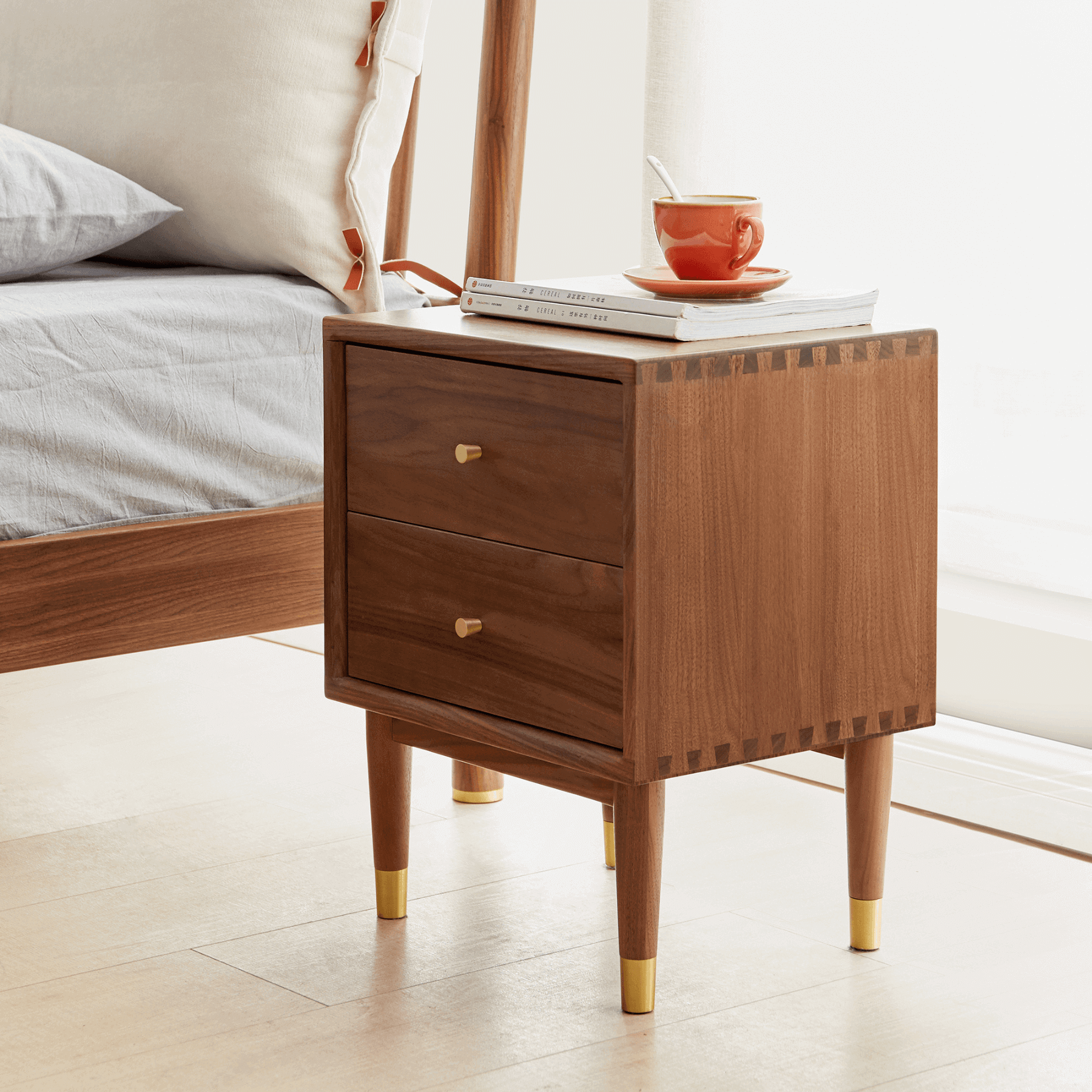 Vejle Solid Walnut Wood Bedside Table