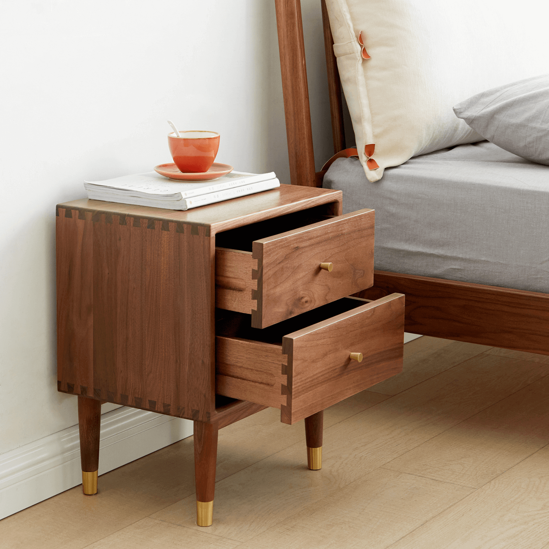 Walnut Bedside Table _ Set of 2 Vejle Solid Walnut Wood