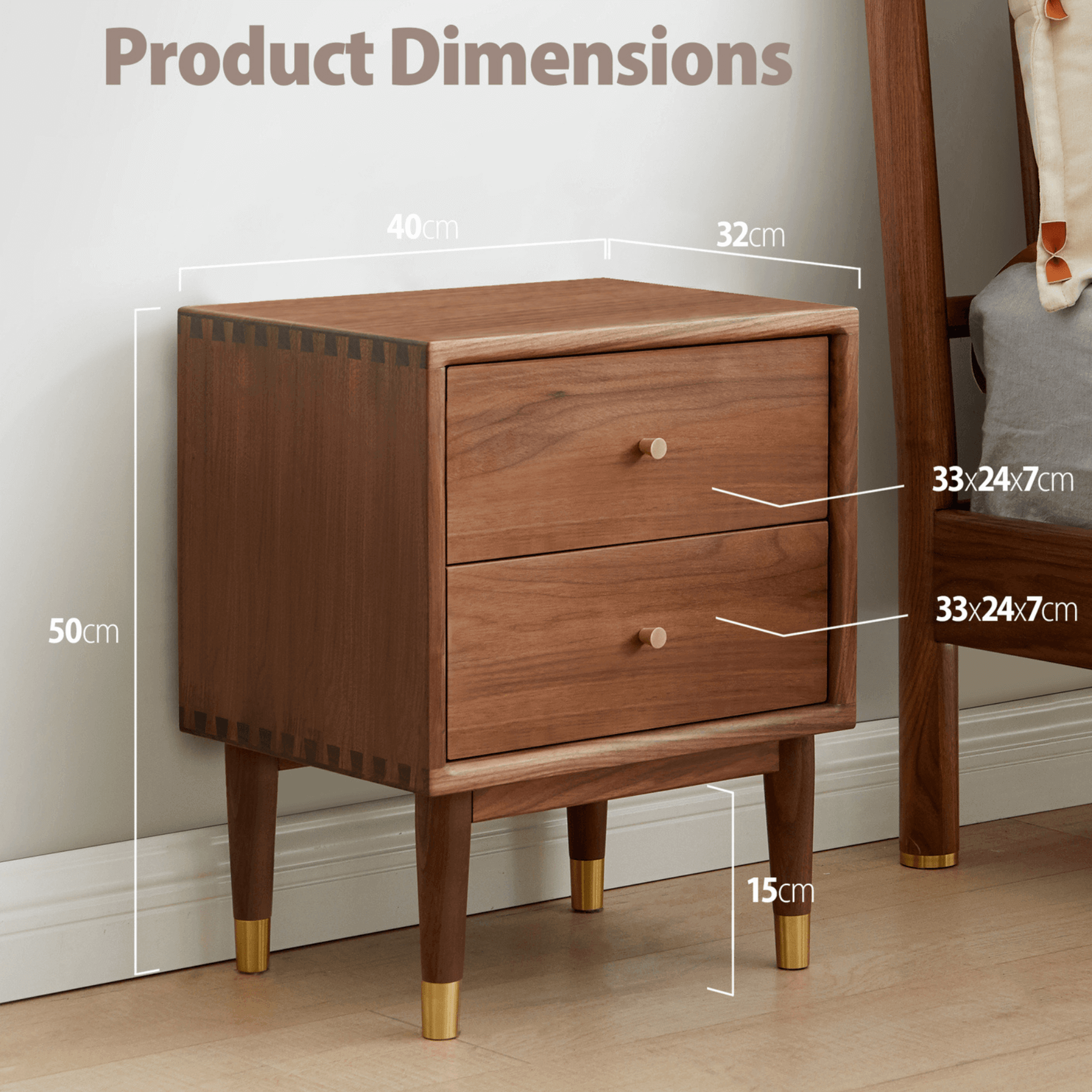 Walnut Bedside Table _ Set of 2 Vejle Solid Walnut Wood