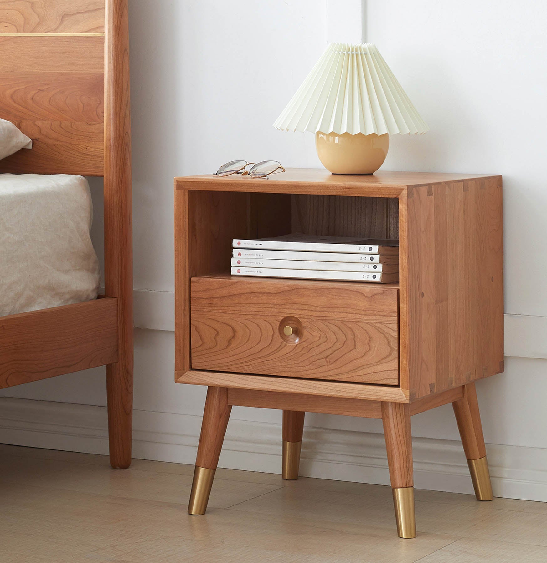 Set of 2 Koge Solid Cherry Wood Bedside Table