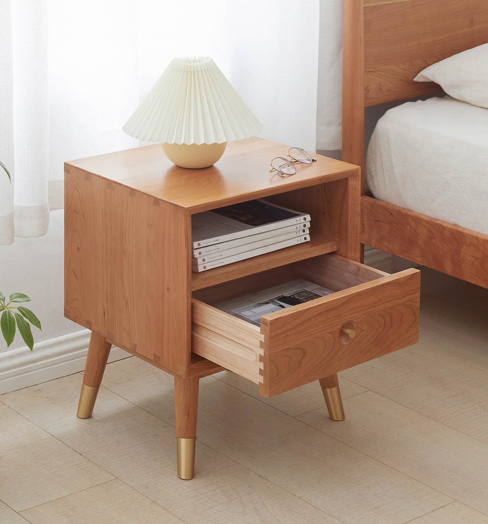 Set of 2 Koge Solid Cherry Wood Bedside Table
