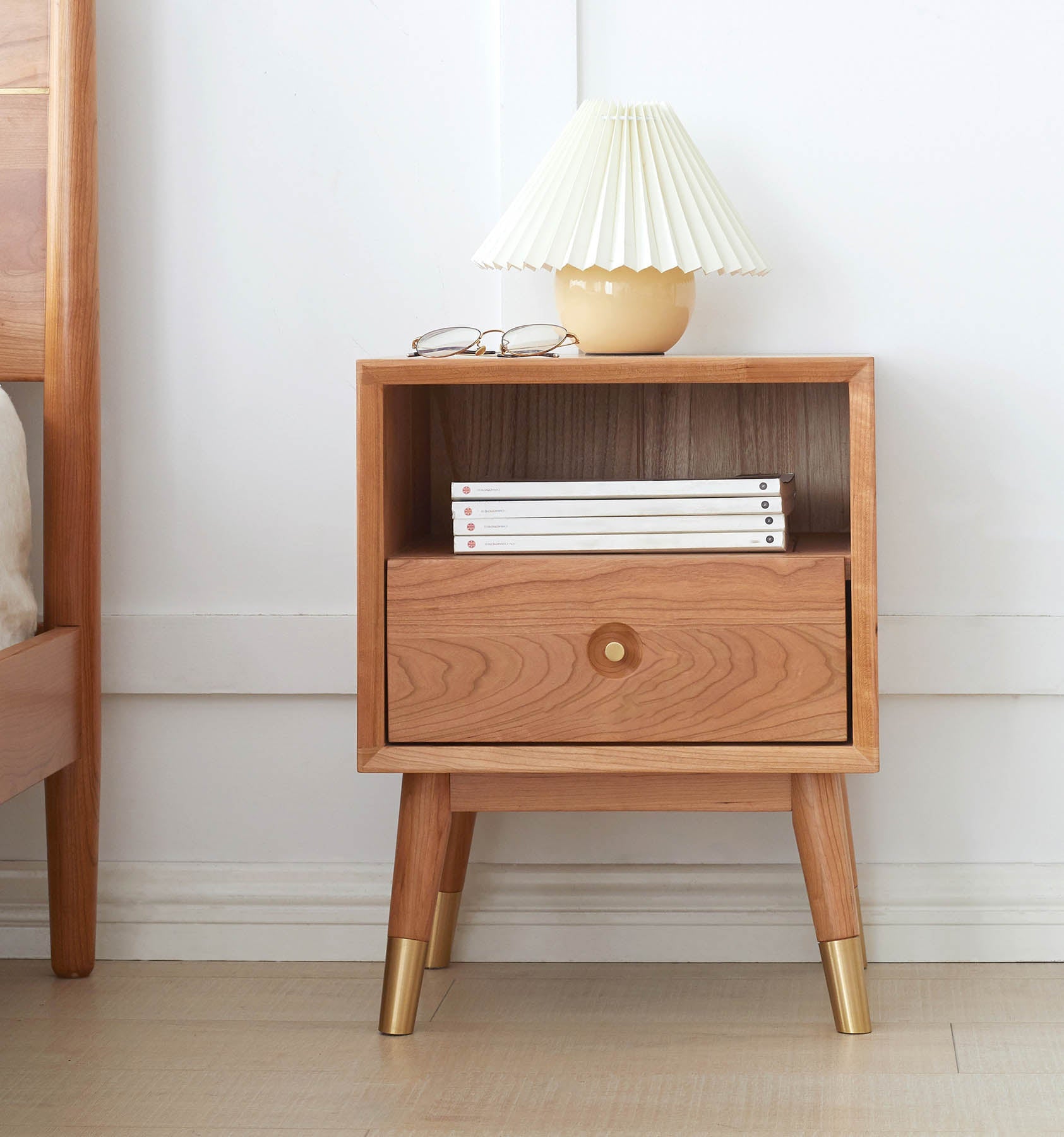 Set of 2 Koge Solid Cherry Wood Bedside Table