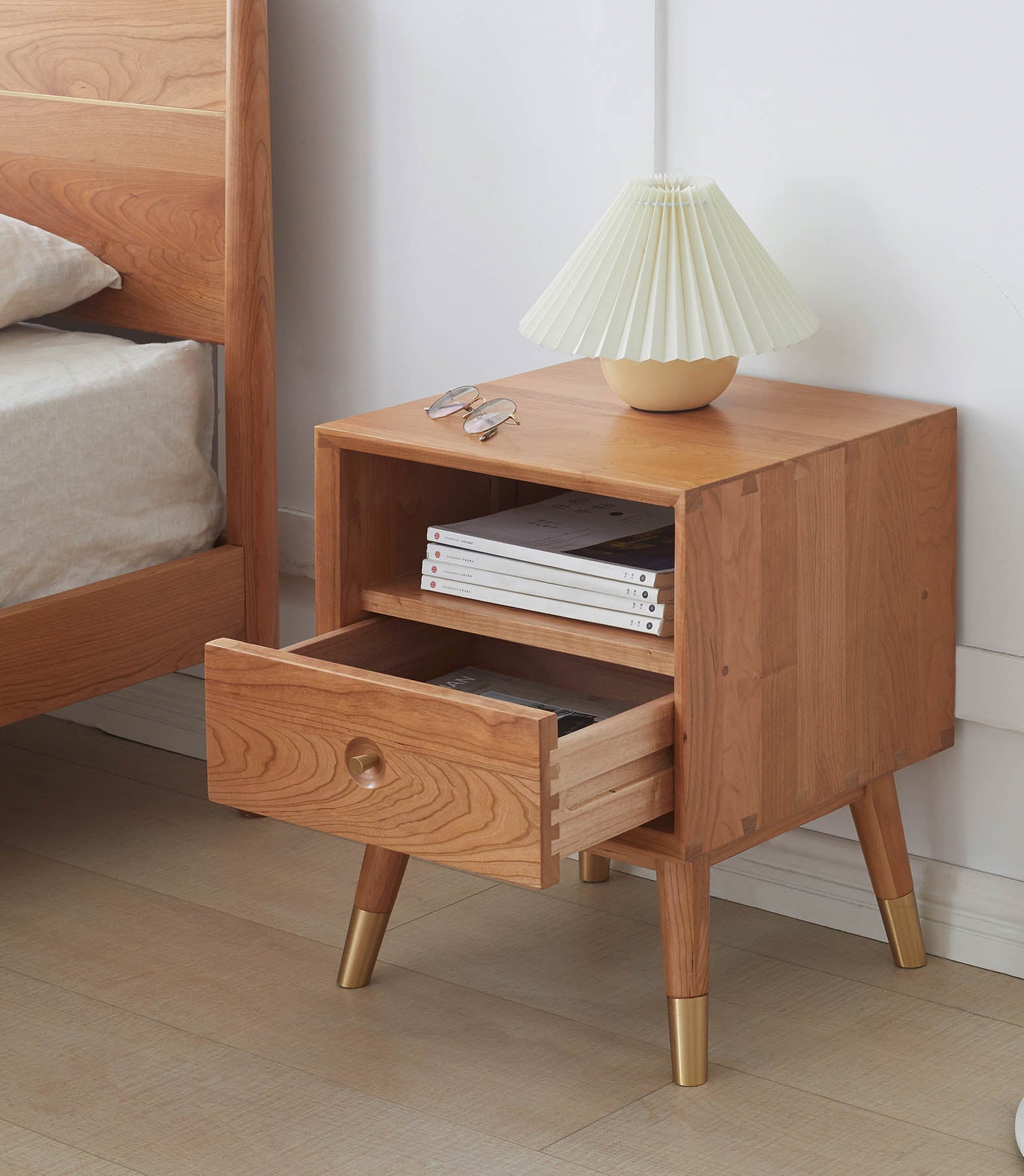 Set of 2 Koge Solid Cherry Wood Bedside Table