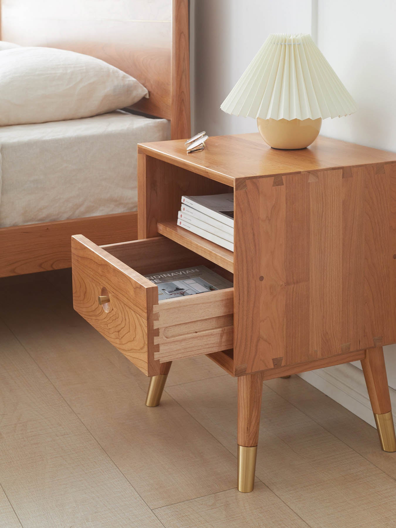 Koge Solid Cherry Wood Bedside Table