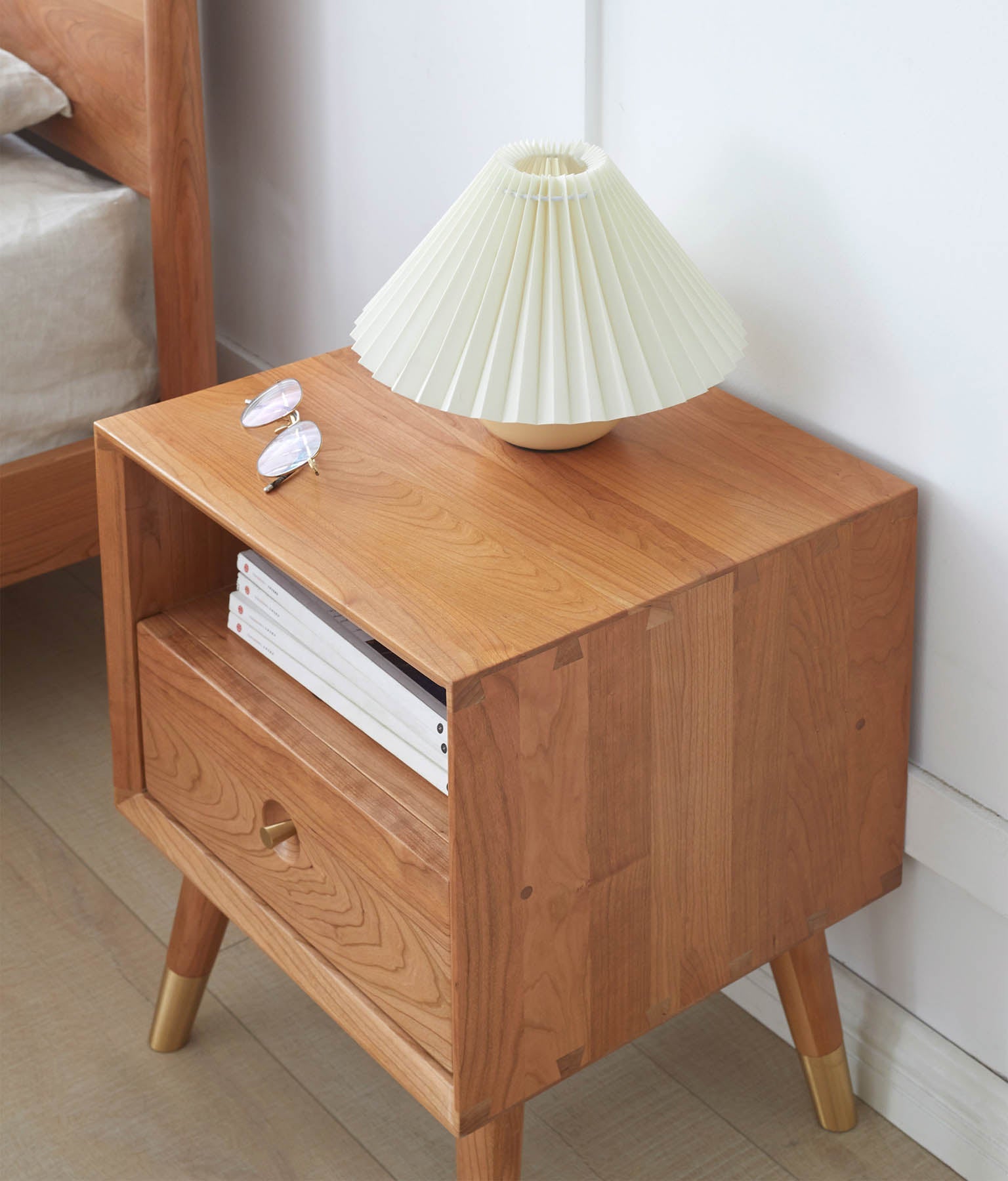 Set of 2 Koge Solid Cherry Wood Bedside Table