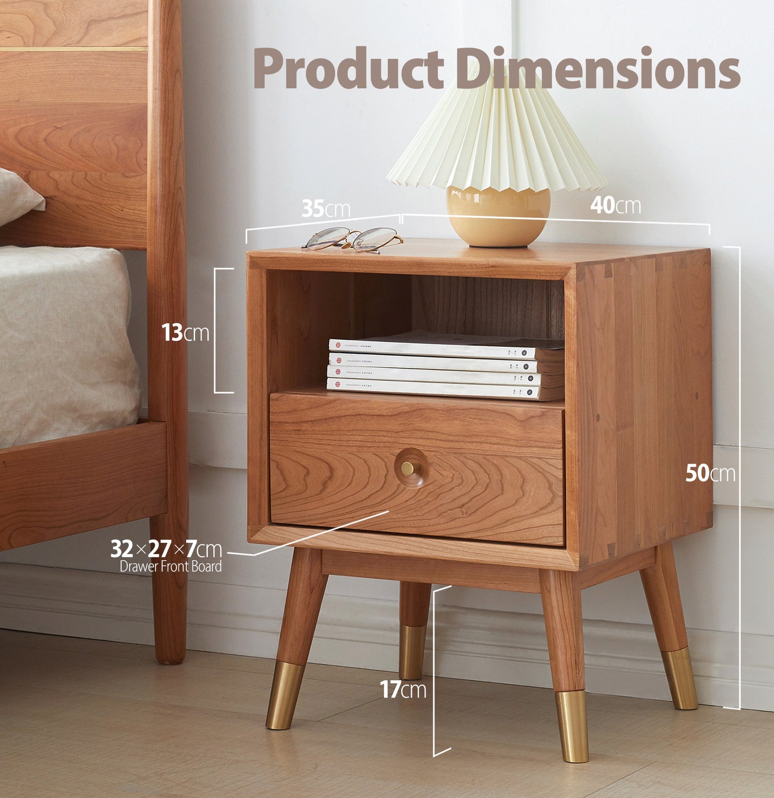 Set of 2 Koge Solid Cherry Wood Bedside Table