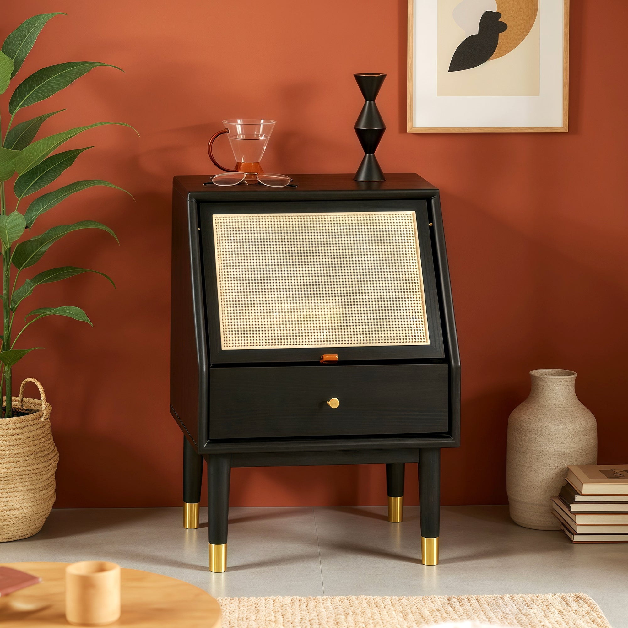 Skagen Black Solid Oak Wood Bedside Table