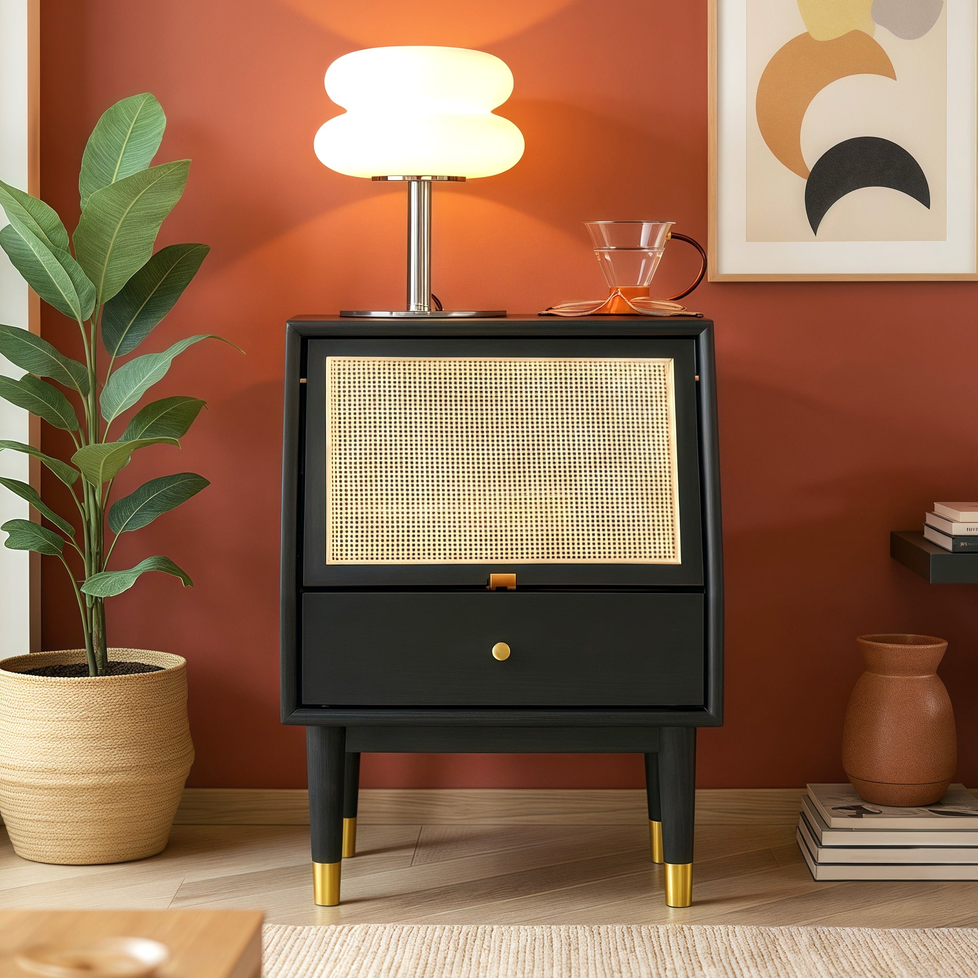 Skagen Black Solid Oak Wood Bedside Table