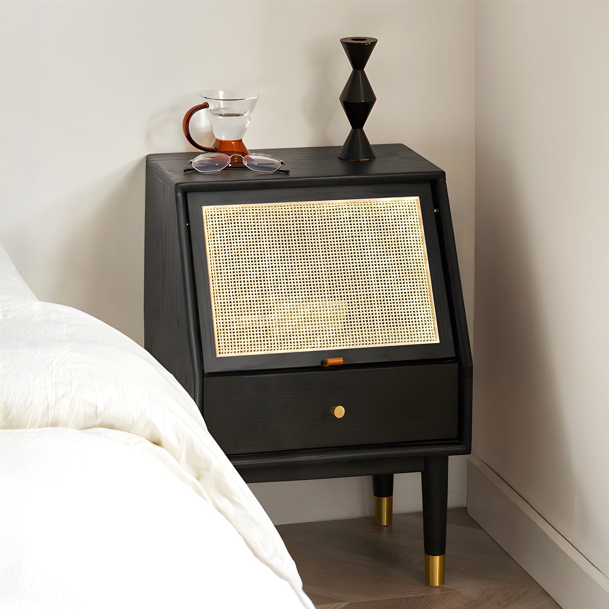 Skagen Black Solid Oak Wood Bedside Table