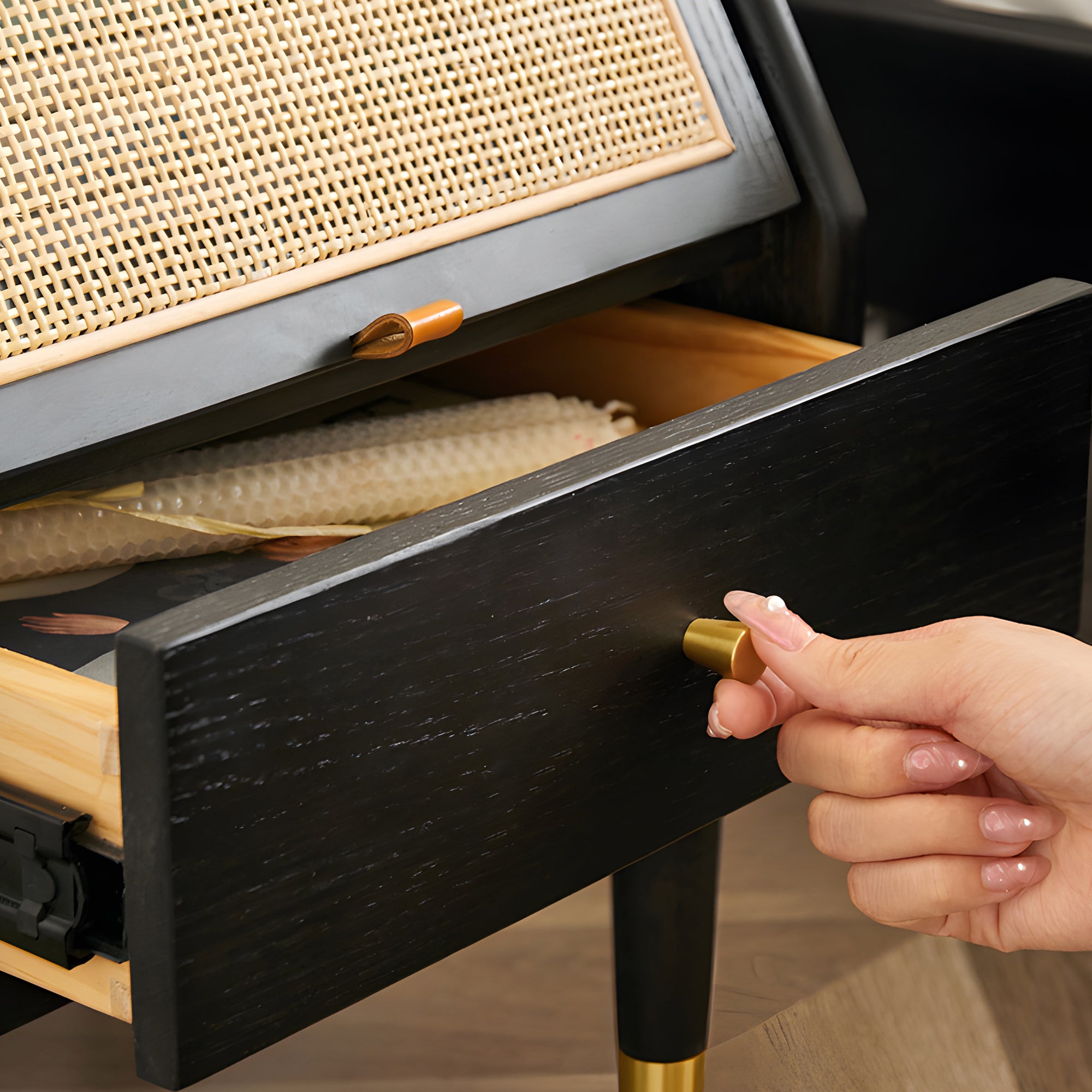 Skagen Black Solid Oak Wood Bedside Table