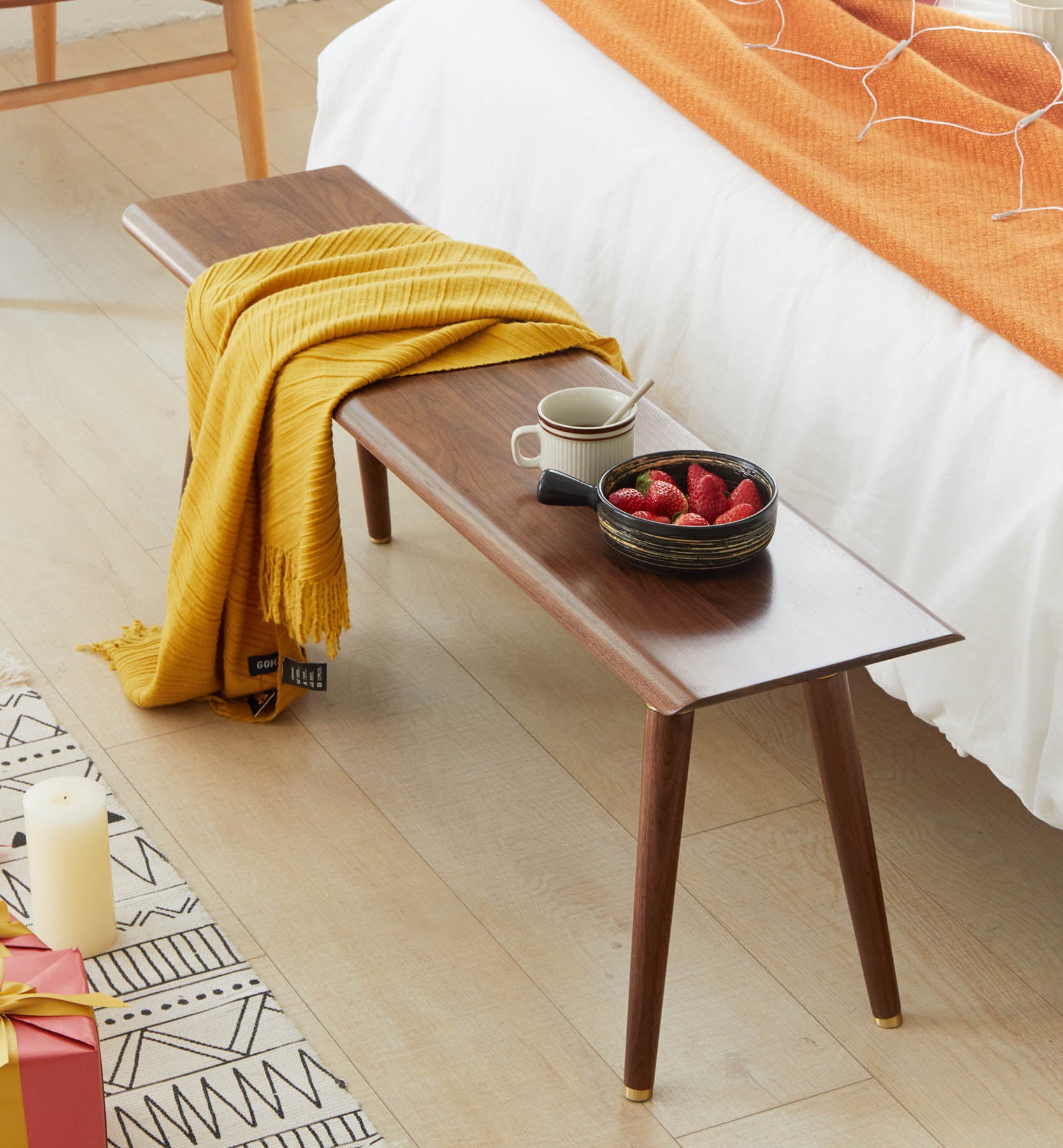 Haregade Solid Walnut Wood Ottoman Bench