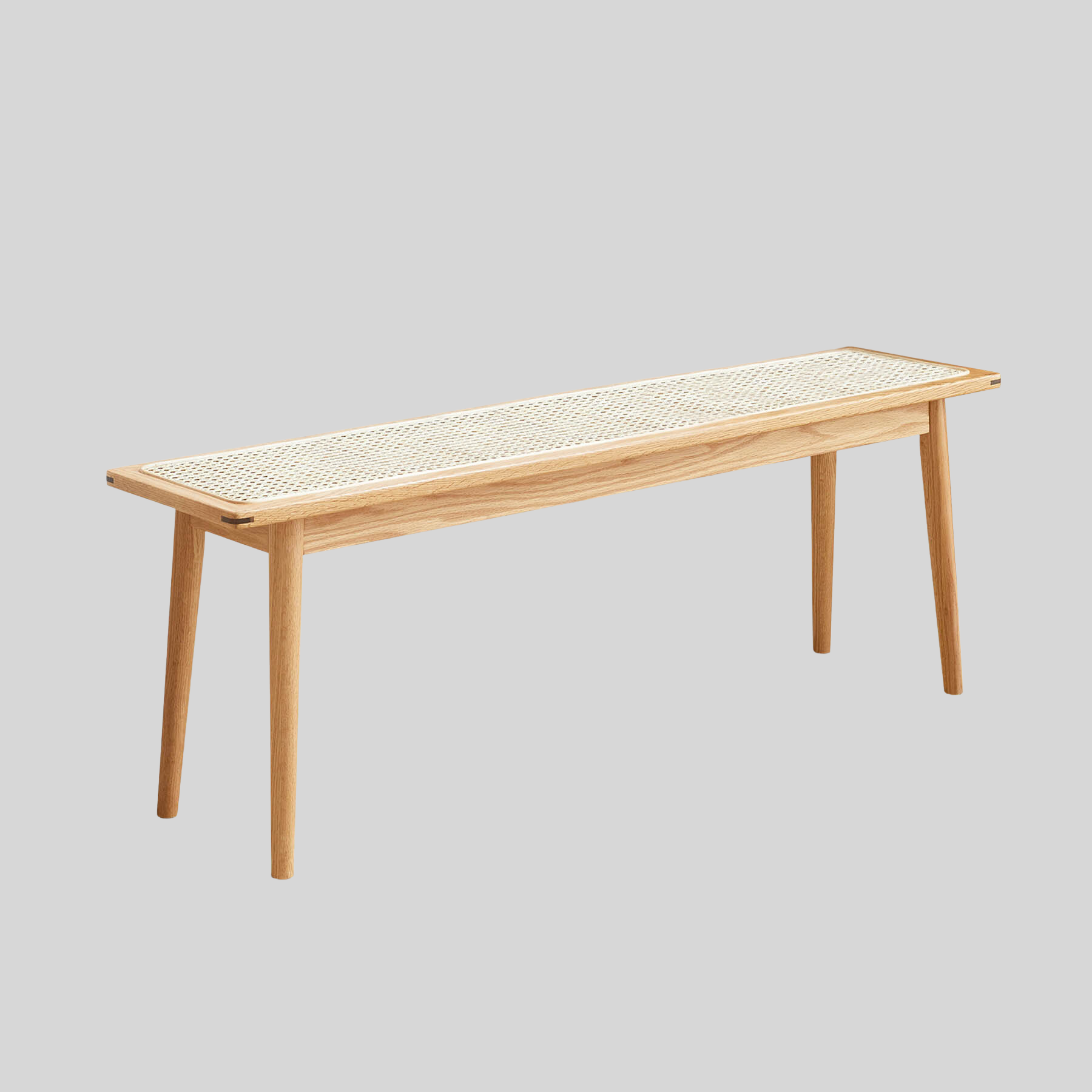 Lien Solid Oak Wood & Rattan Ottoman Bench