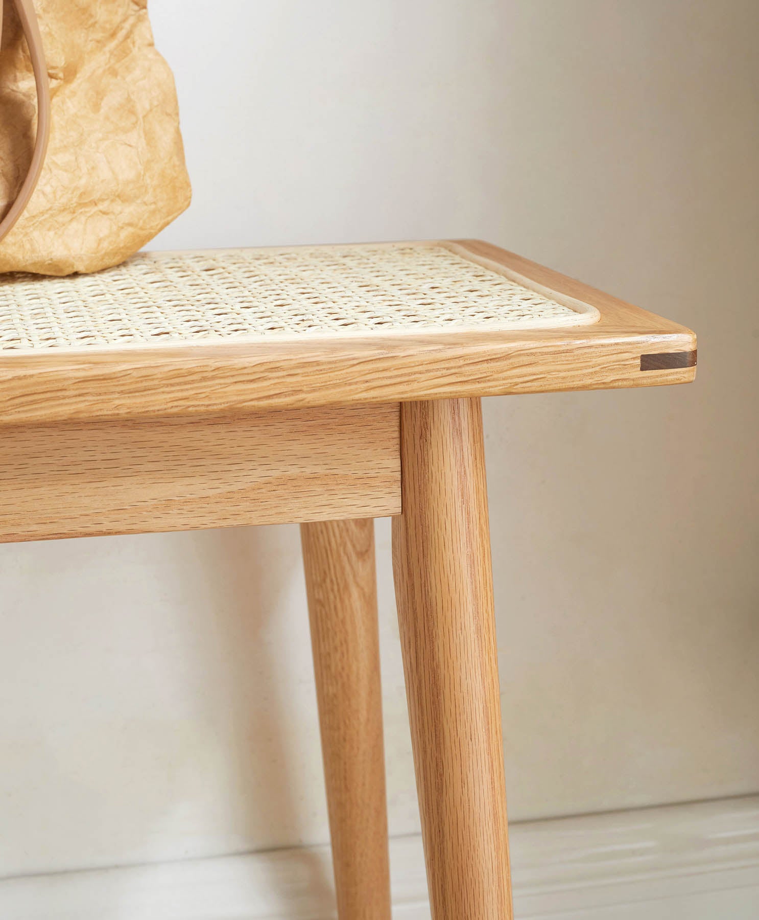 Lien Solid Oak Wood & Rattan Ottoman Bench