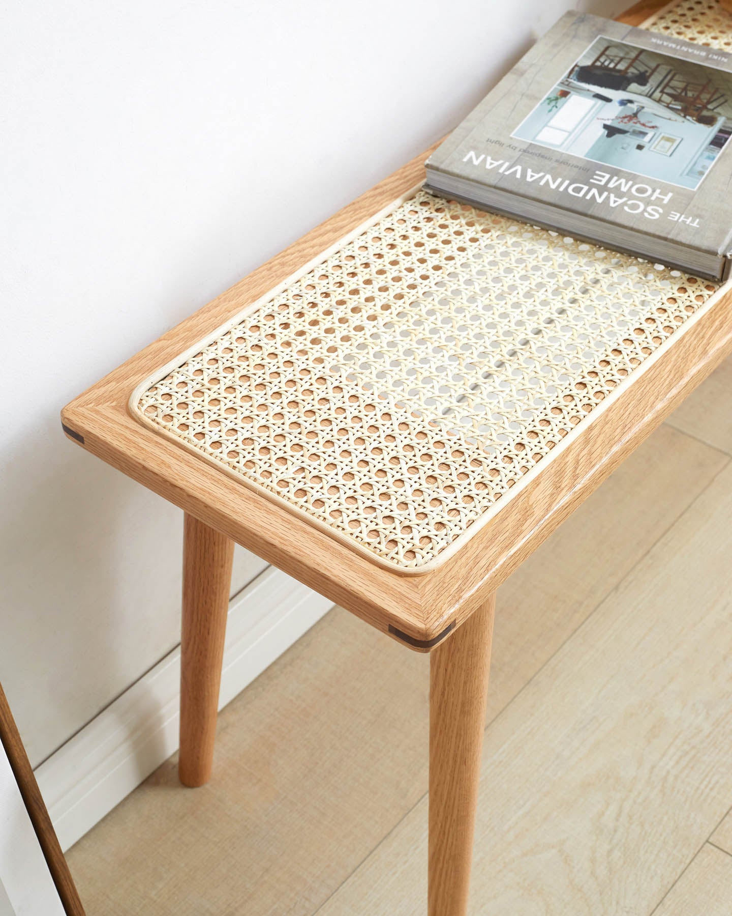 Lien Solid Oak Wood & Rattan Ottoman Bench