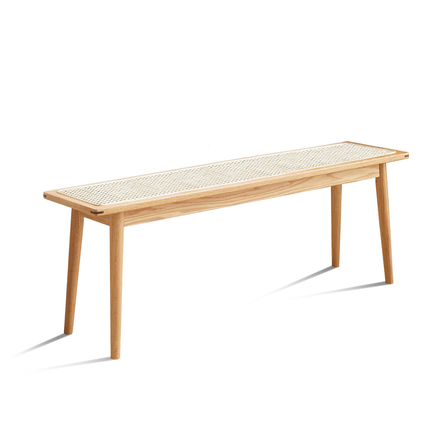 Lien Solid Oak Wood & Rattan Ottoman Bench