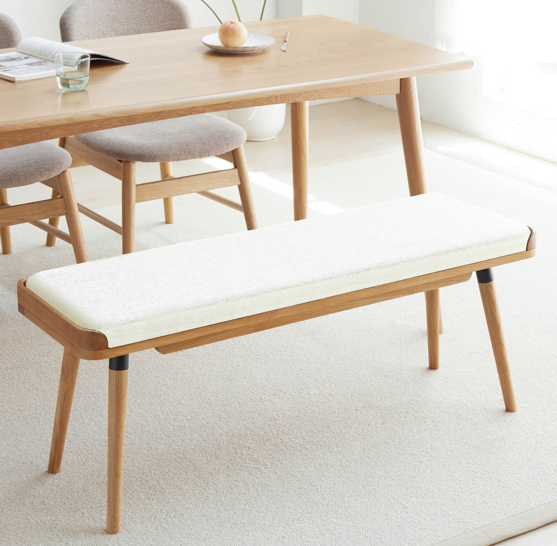 Stranden Solid Oak Upholstered Ottoman Bench