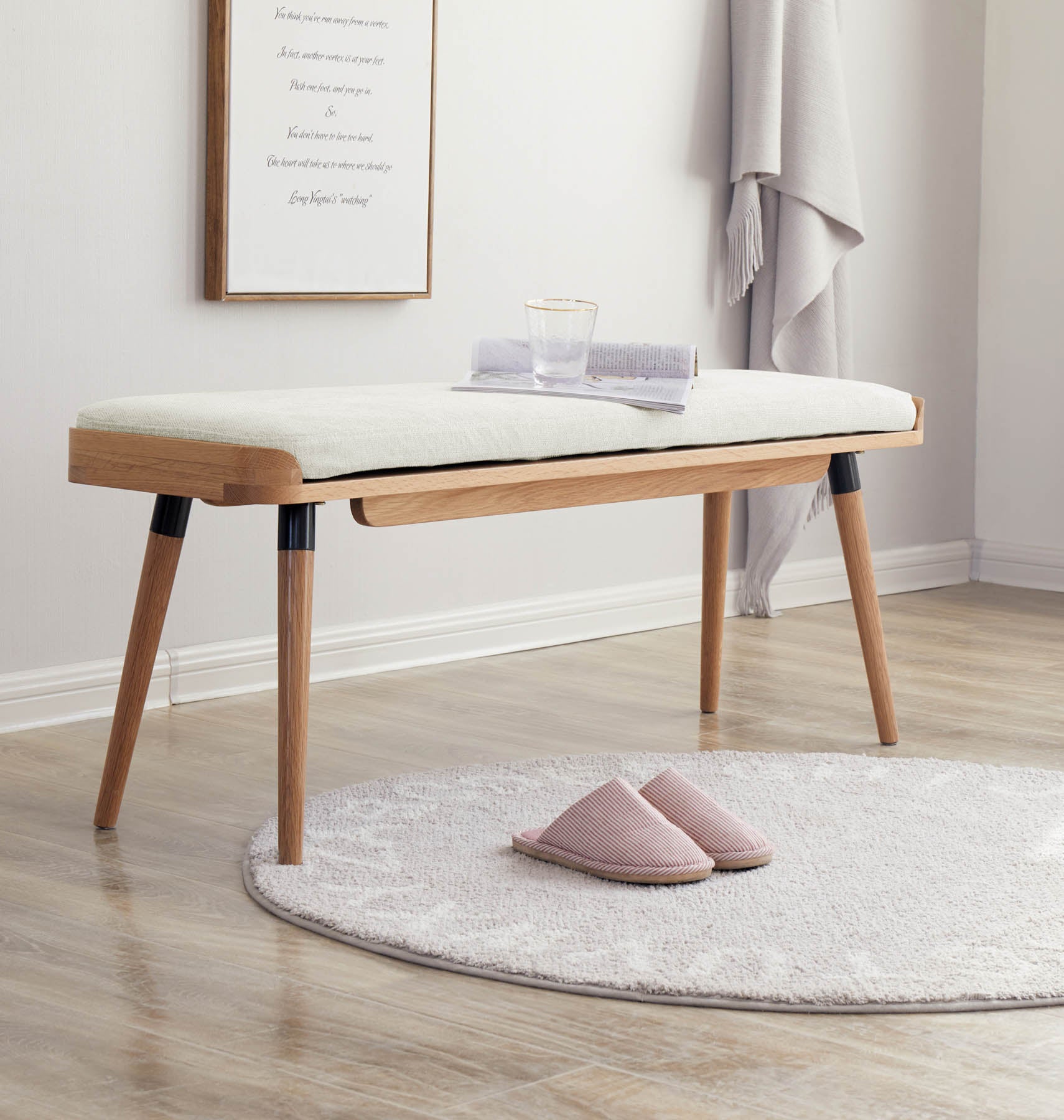 Stranden Solid Oak Upholstered Ottoman Bench