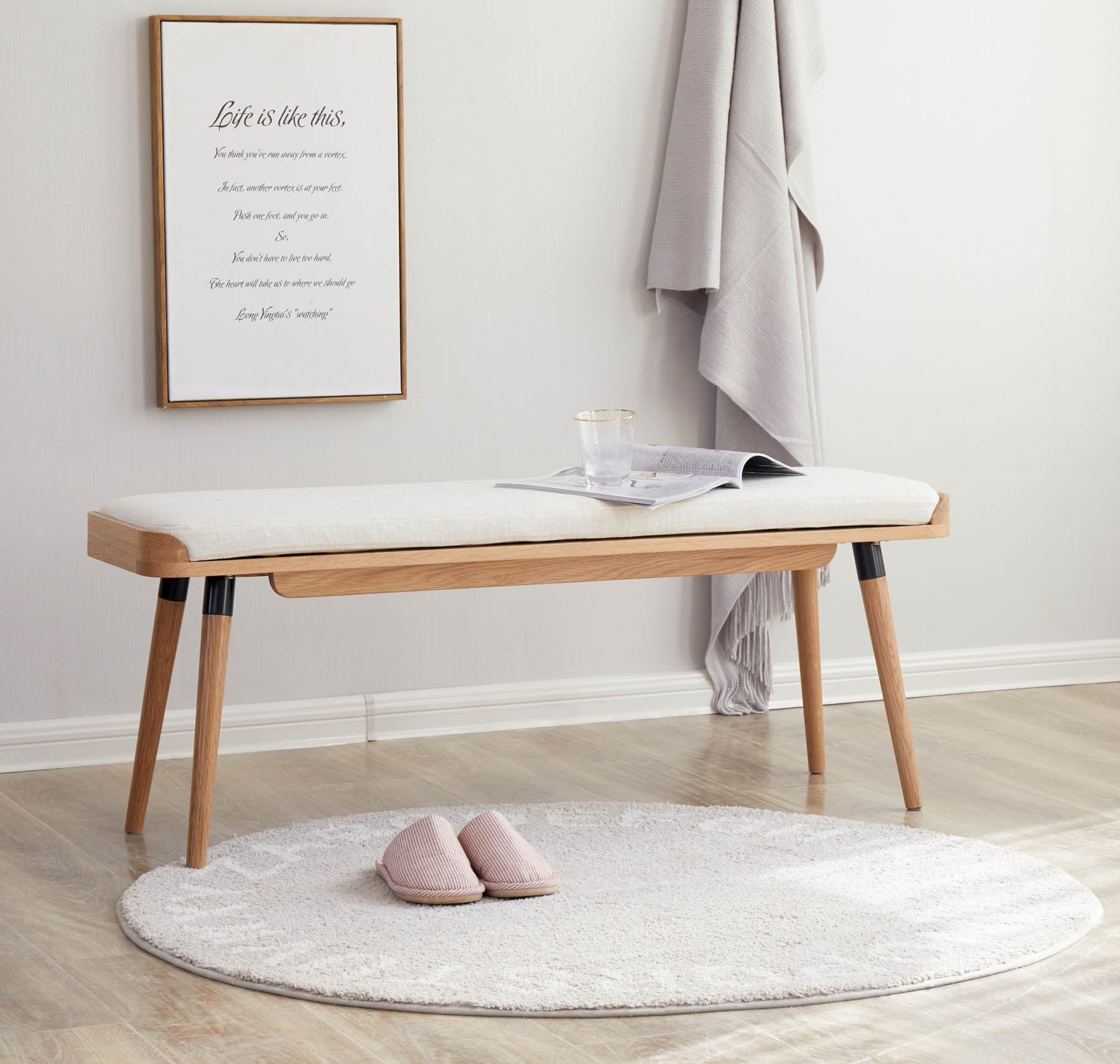 Stranden Solid Oak Upholstered Ottoman Bench