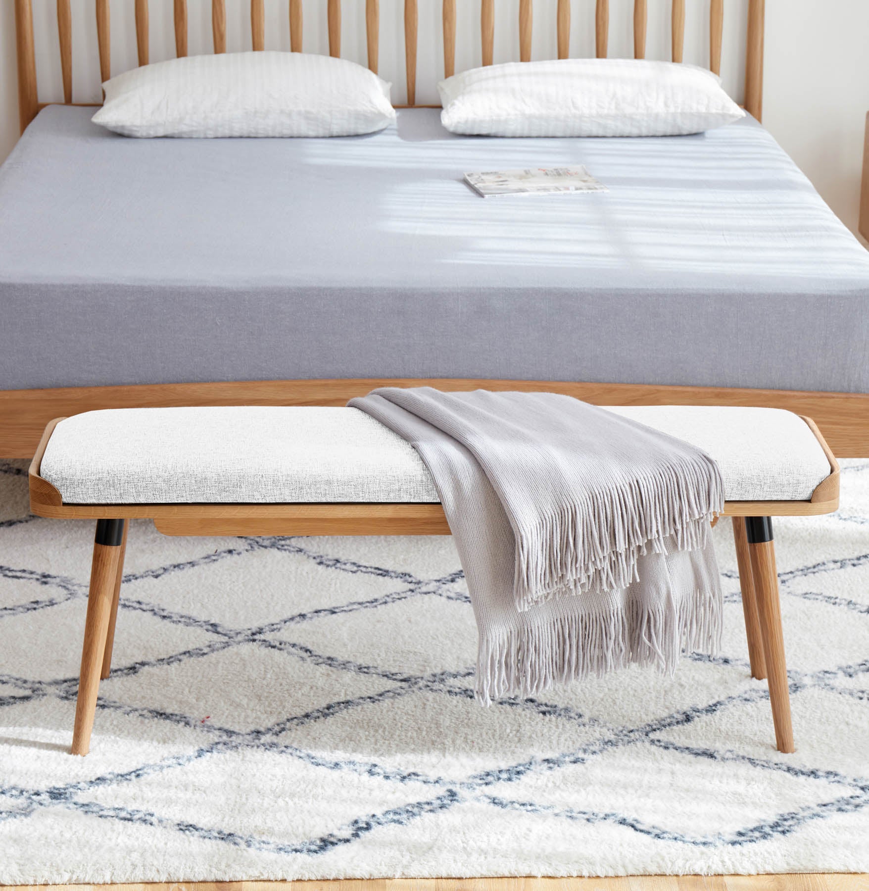 Stranden Solid Oak Upholstered Ottoman Bench