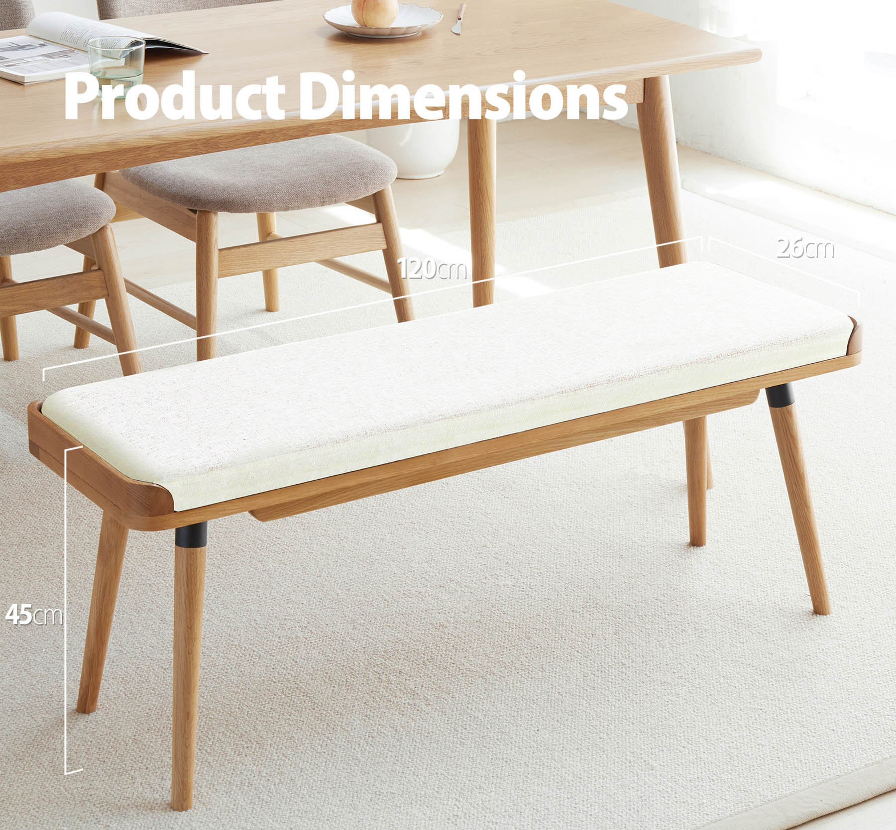 Stranden Solid Oak Upholstered Ottoman Bench