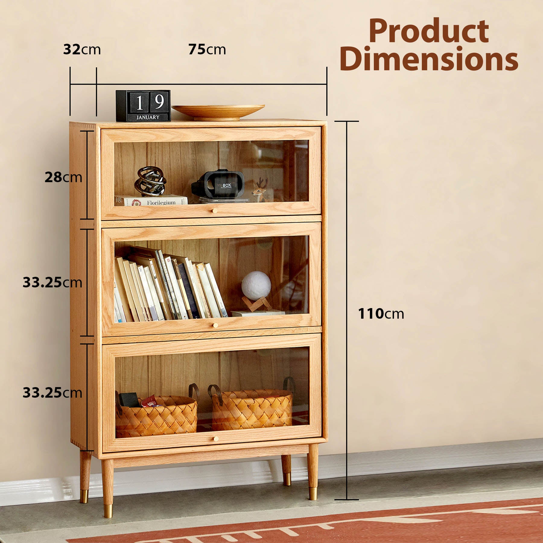 Andaen 3 Shelf Solid Oak Wood Display Cabinet