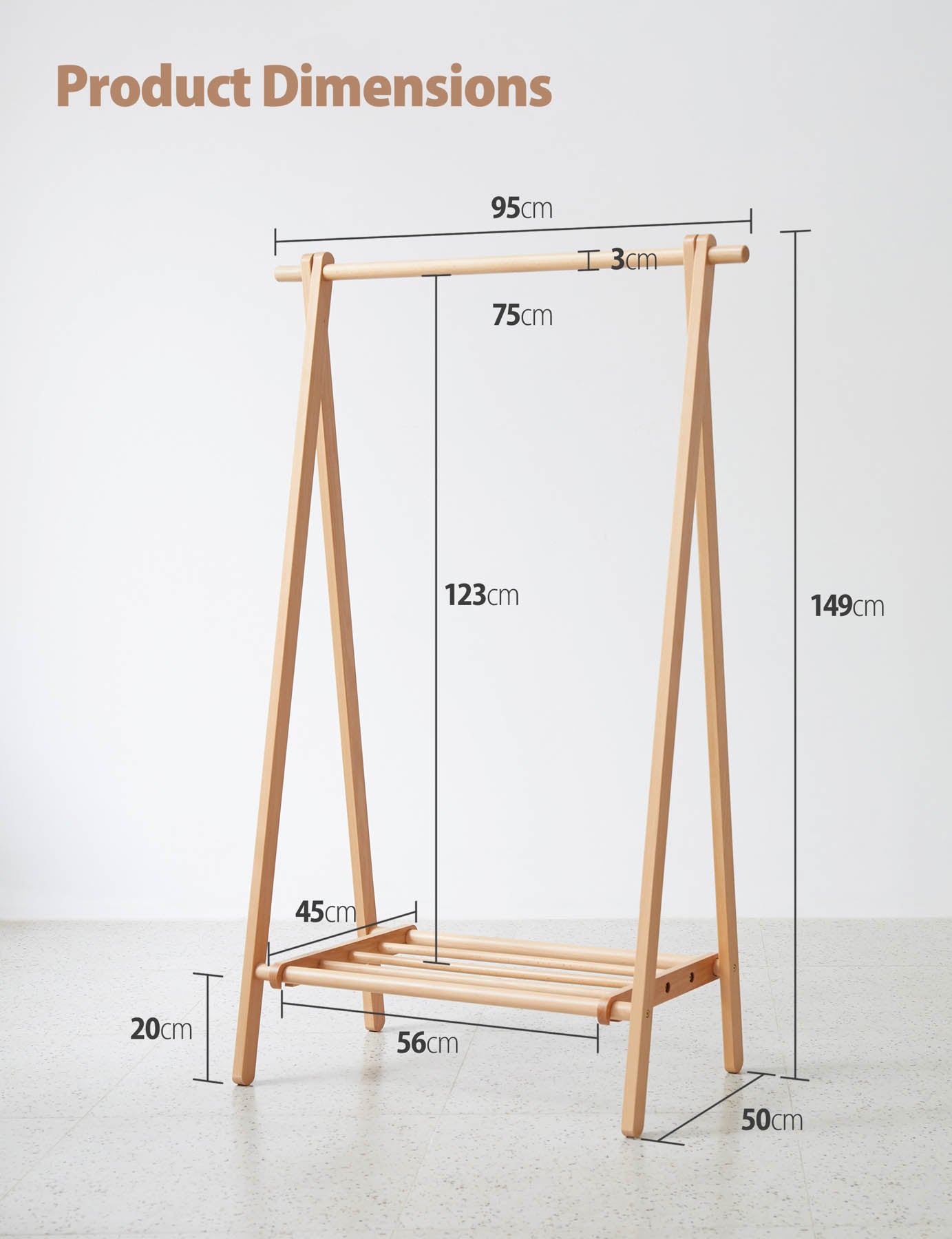 Baros Solid Beech Wood Clothing Rack
