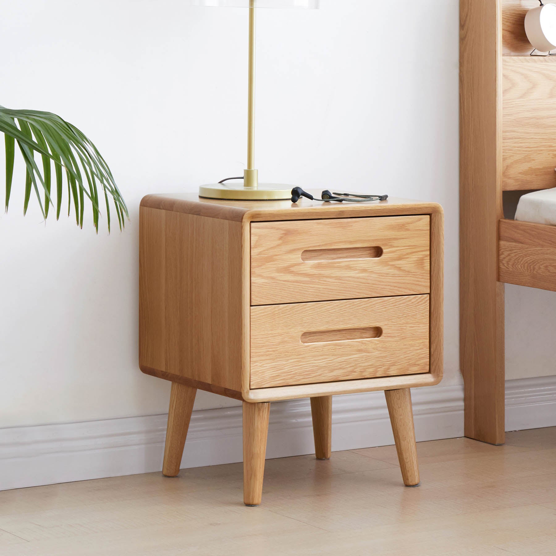 Set of 2 Haslev Solid Oak Wood Bedside Table