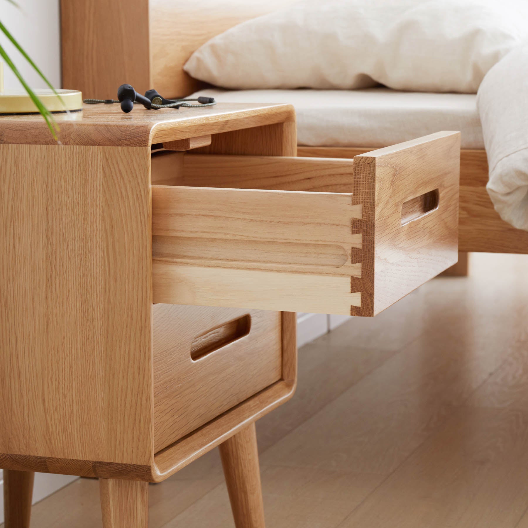 Set of 2 Haslev Solid Oak Wood Bedside Table