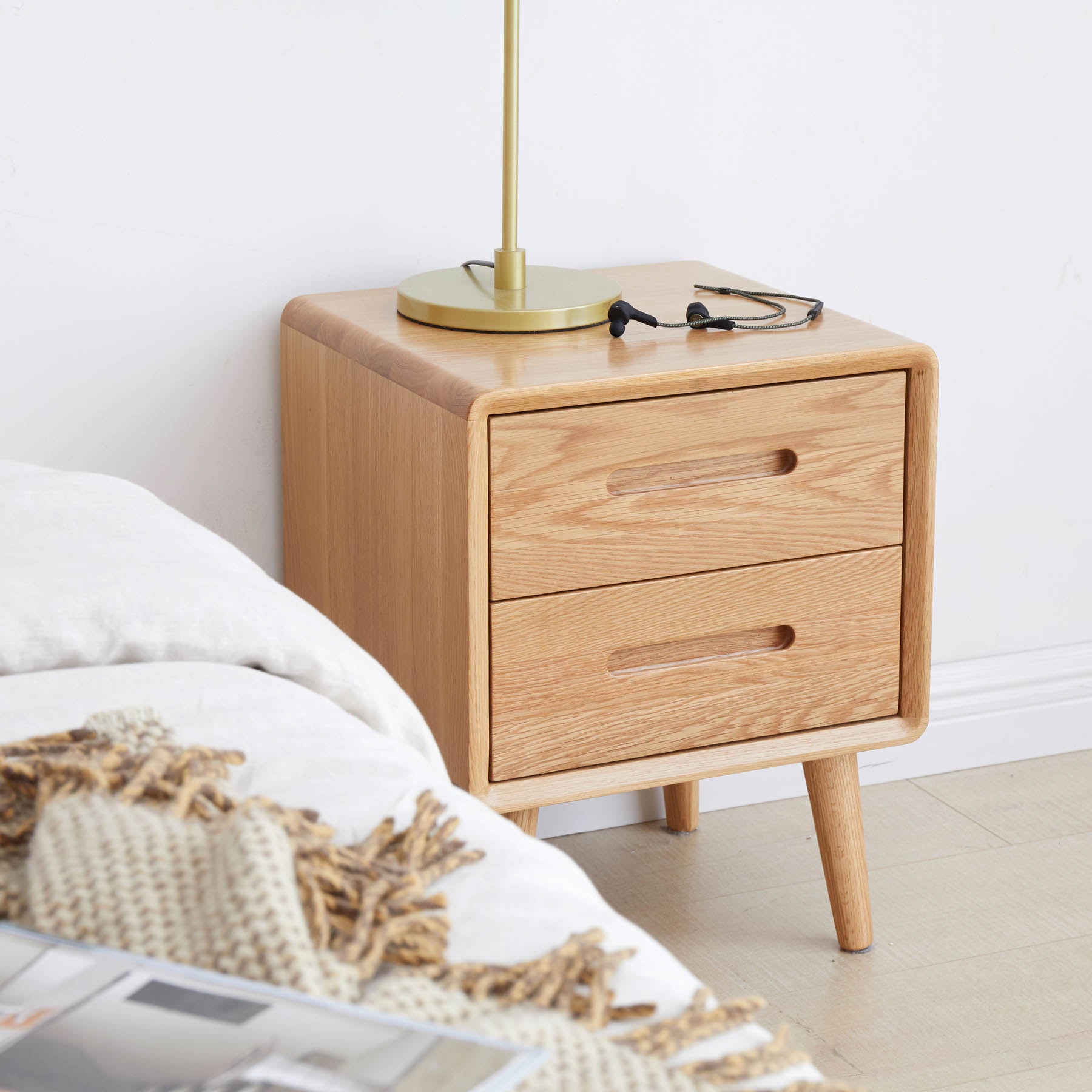 Set of 2 Haslev Solid Oak Wood Bedside Table