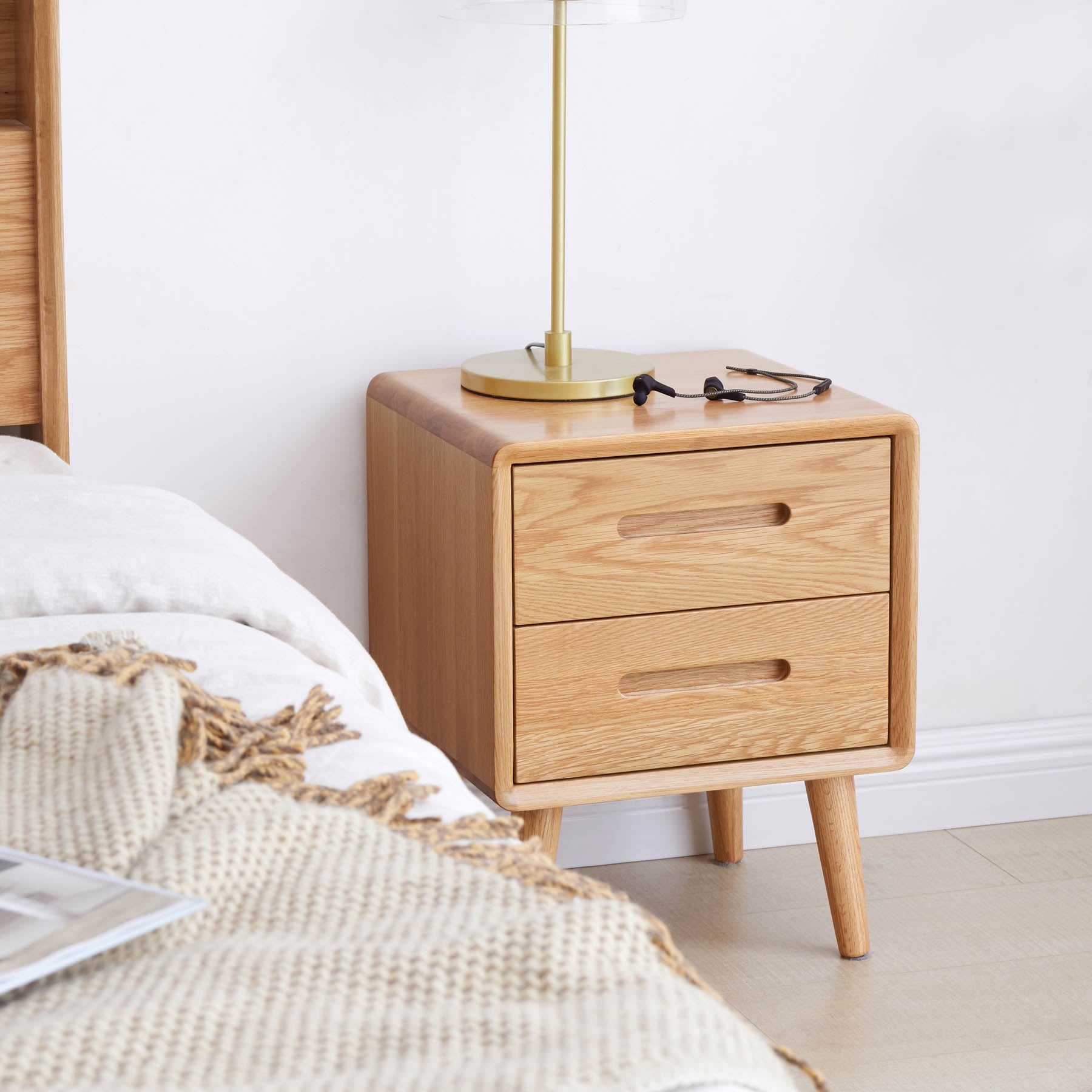 Set of 2 Haslev Solid Oak Wood Bedside Table