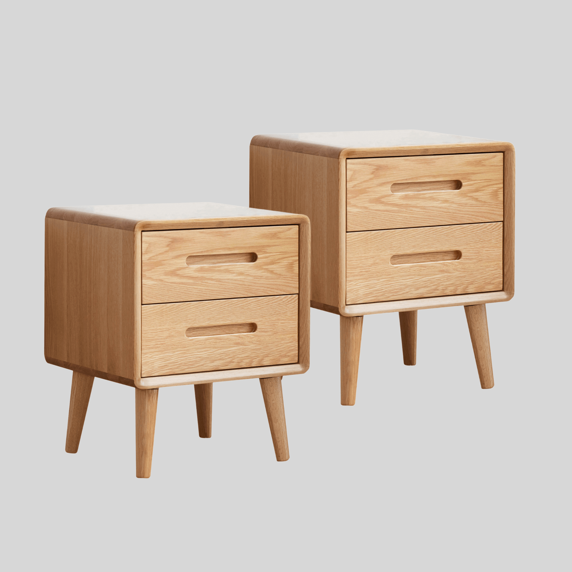 Set of 2 Haslev Solid Oak Wood Bedside Table