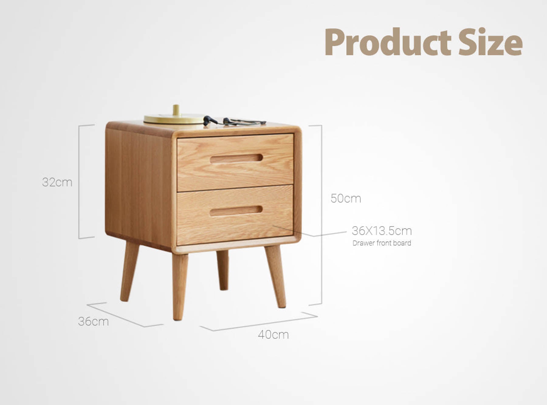 Set of 2 Haslev Solid Oak Wood Bedside Table