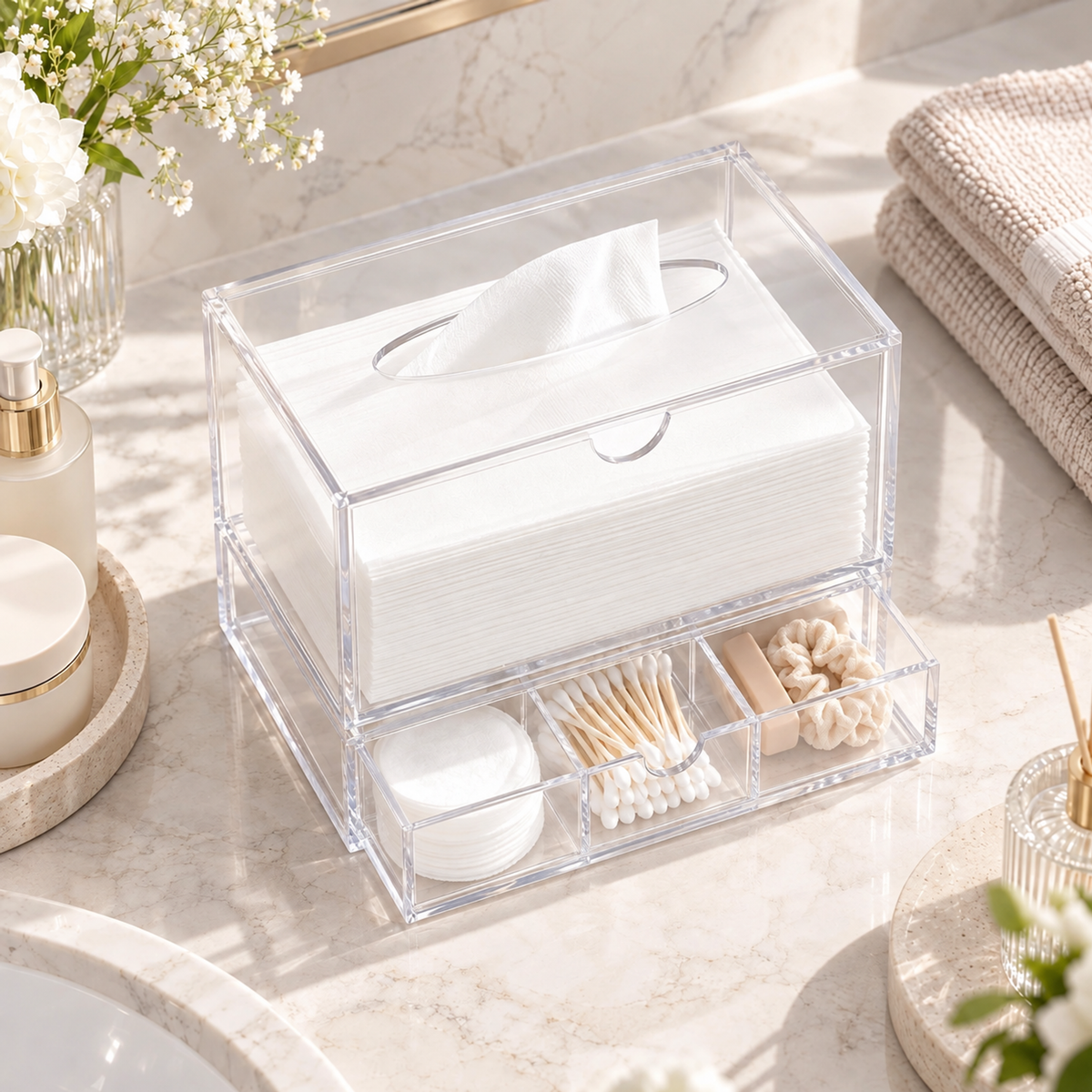 Linnégatan Acrylic Tissue Box with Drawer