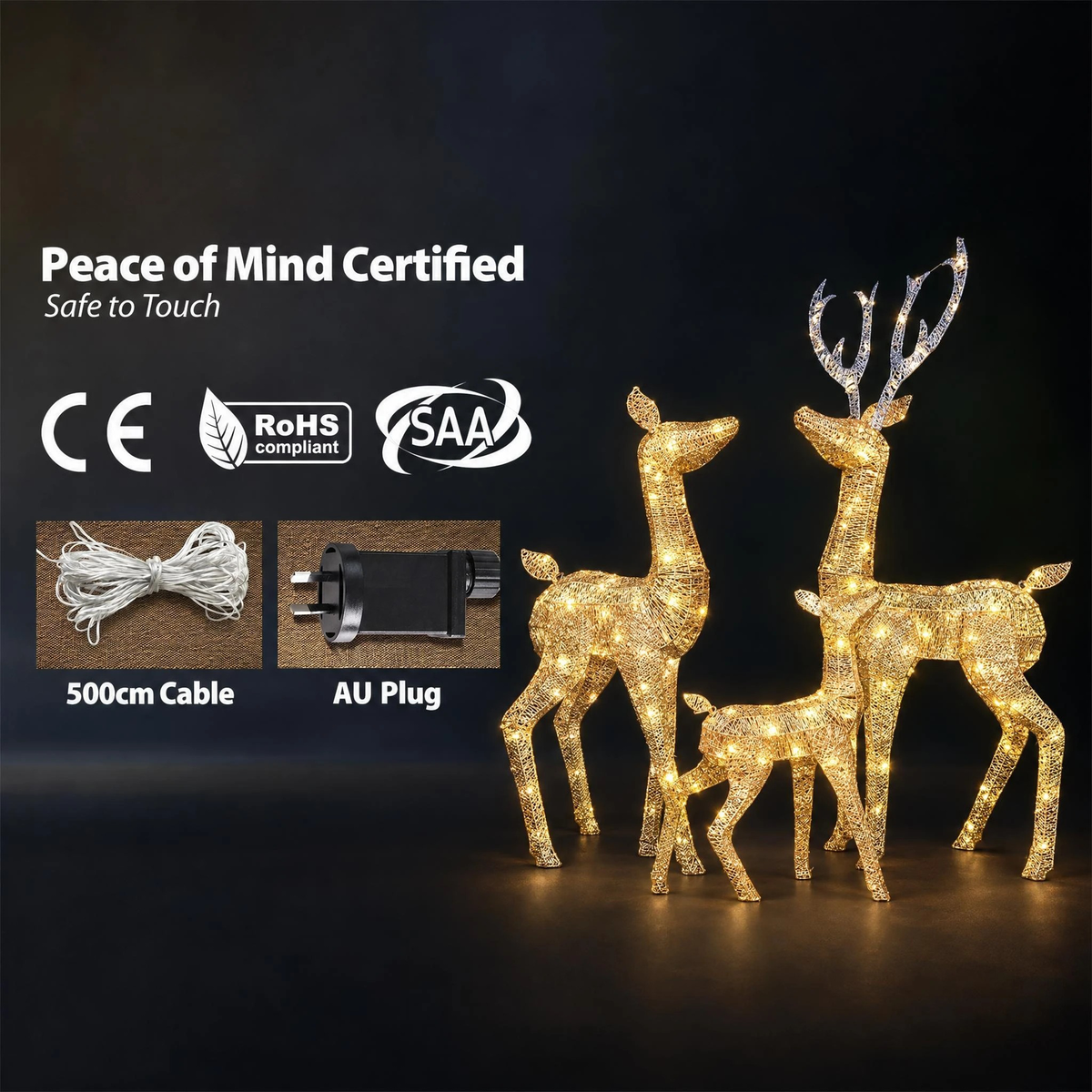 Mariefred 3 Pcs Reindeer Family Christmas Lights