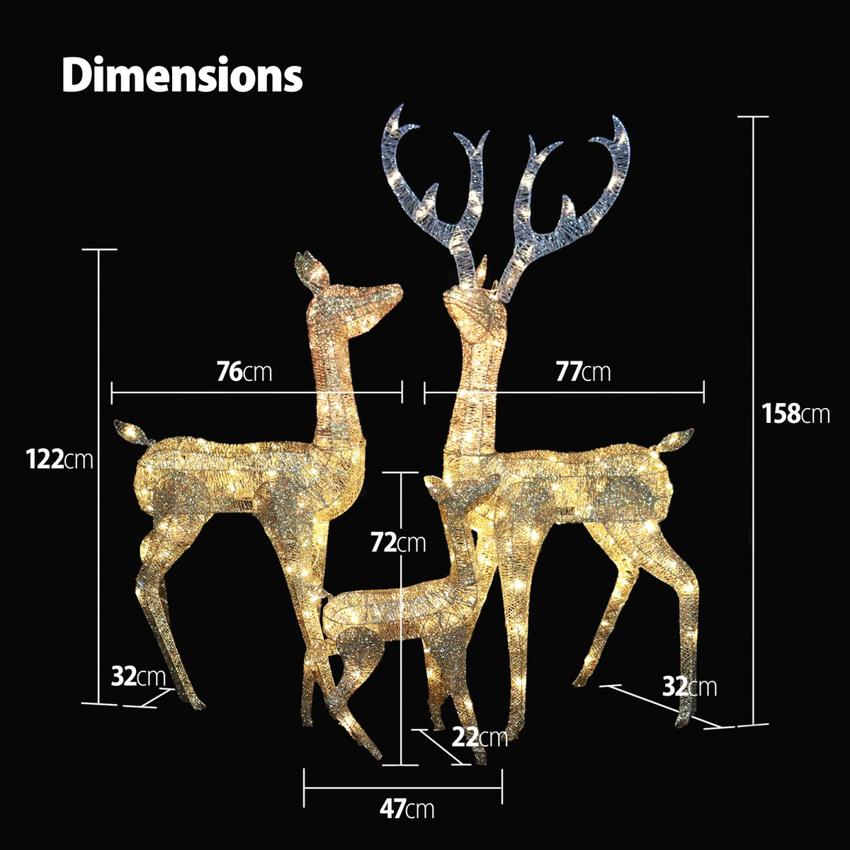 Mariefred 3 Pcs Reindeer Family Christmas Lights