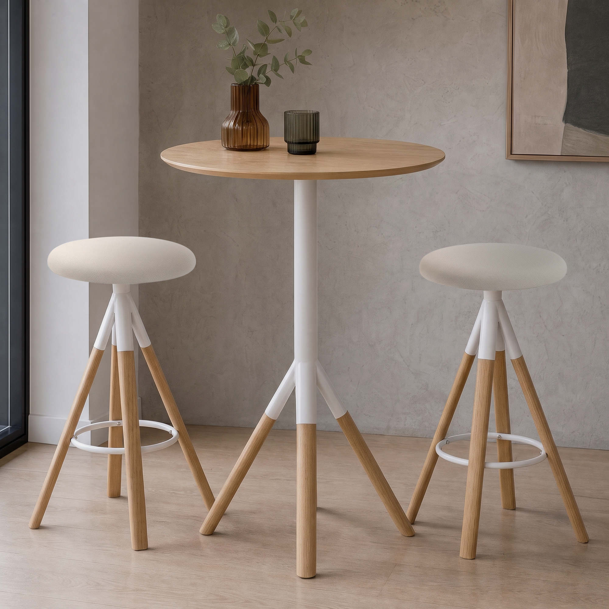 Storgata Bar Table Set with 2 Solid Oak Barstools