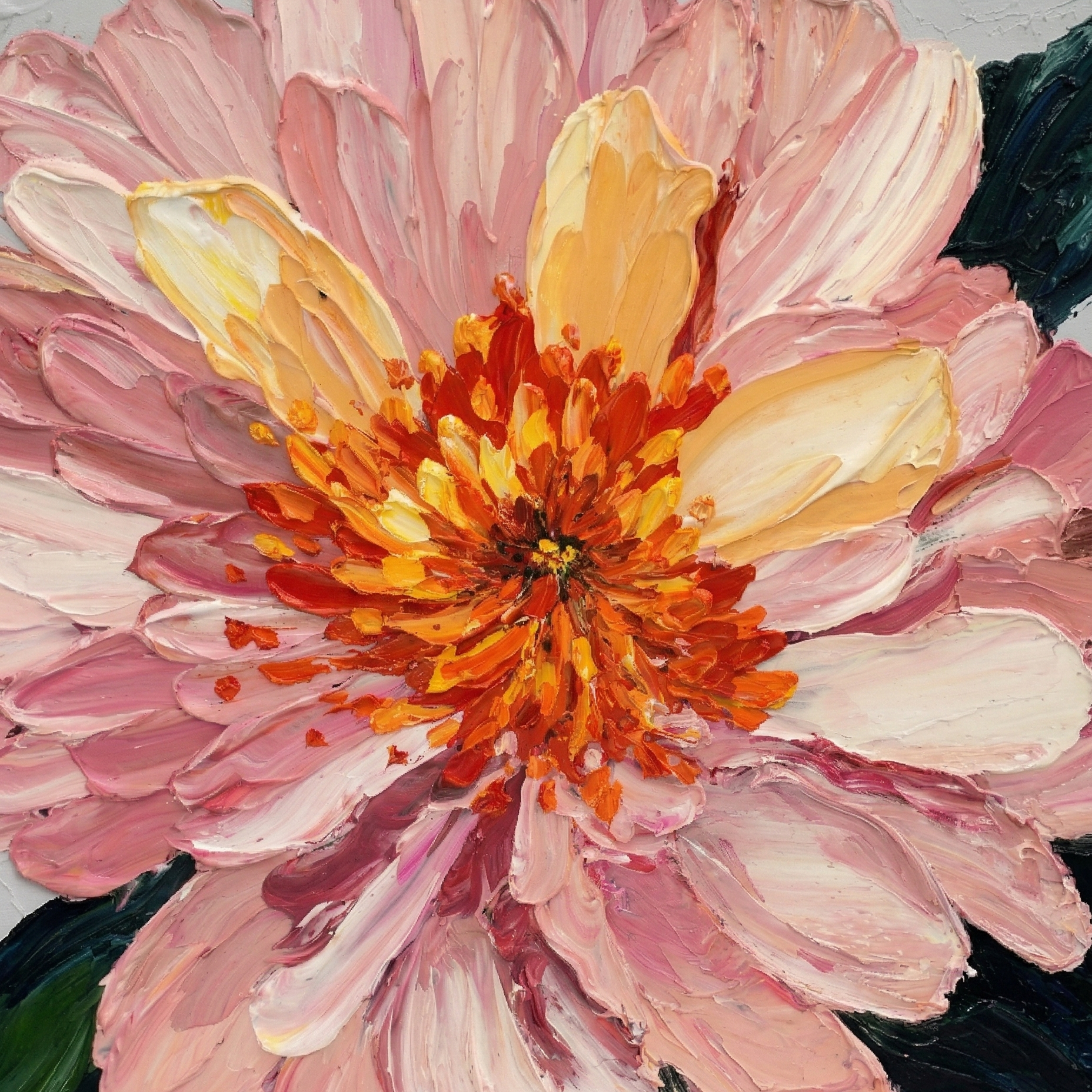 Close-up detail of impasto palette knife texture on Elena Duarte oil painting