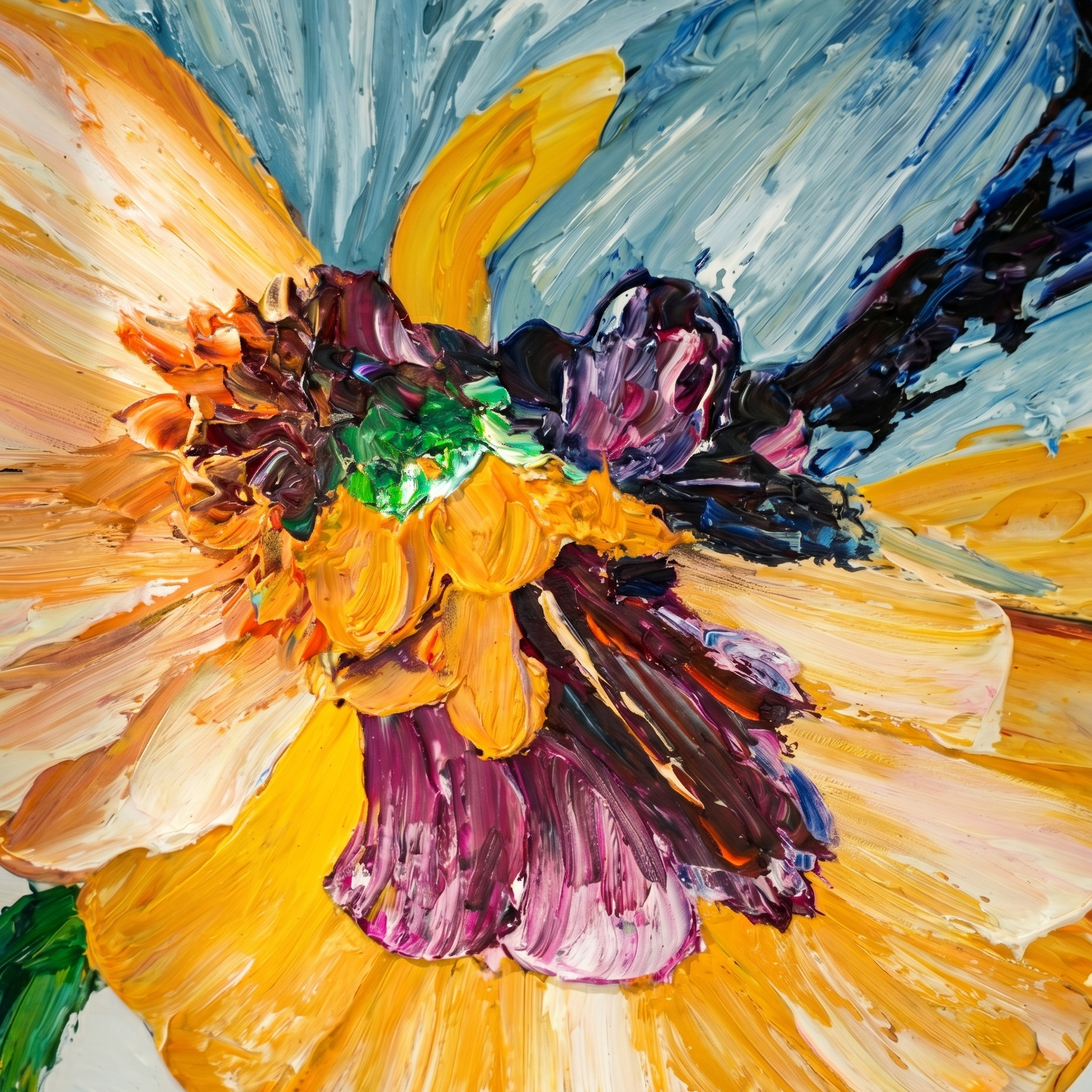 Whimsical Petals - Original Impasto Painting by Elena Duarte