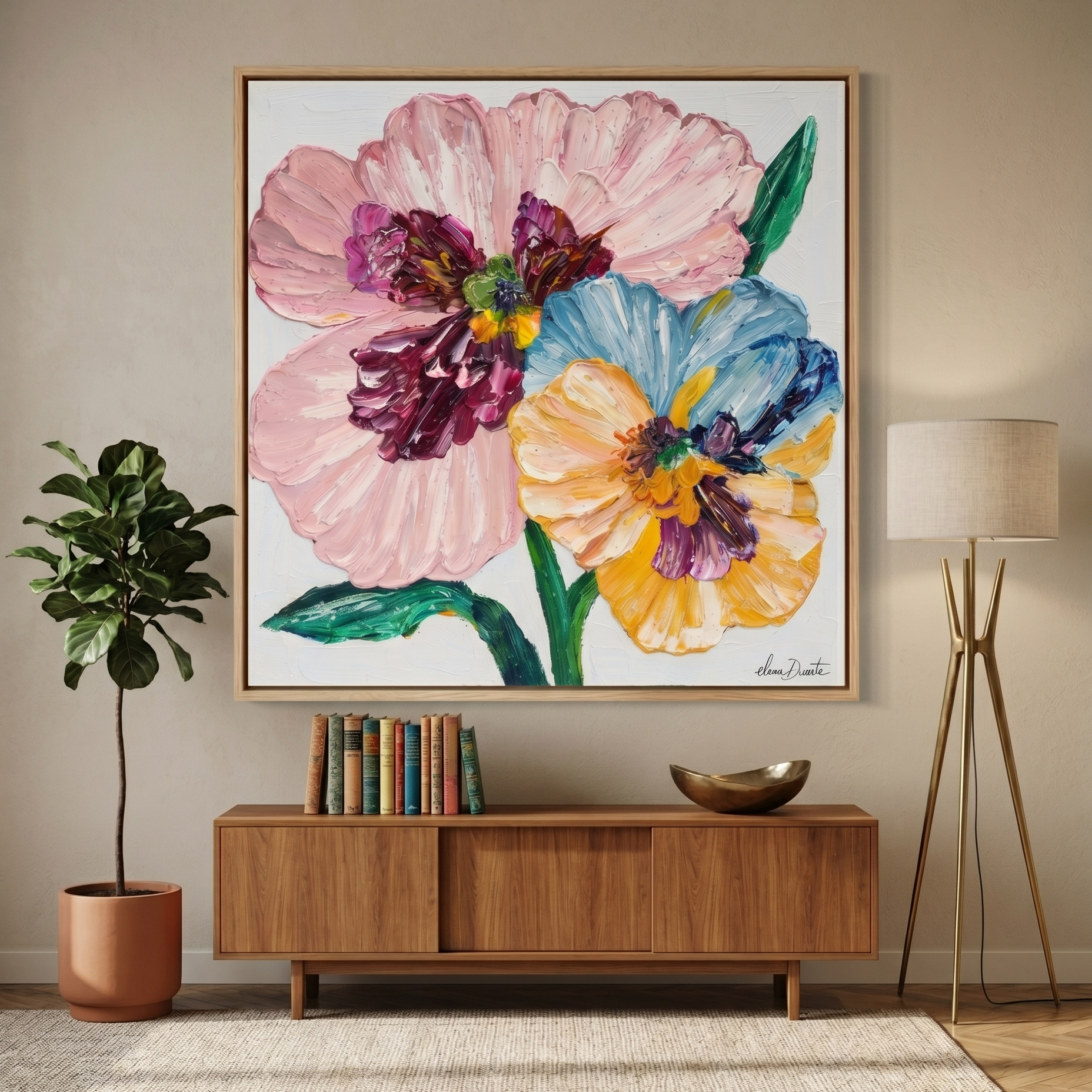 Whimsical Petals - Original Impasto Painting by Elena Duarte