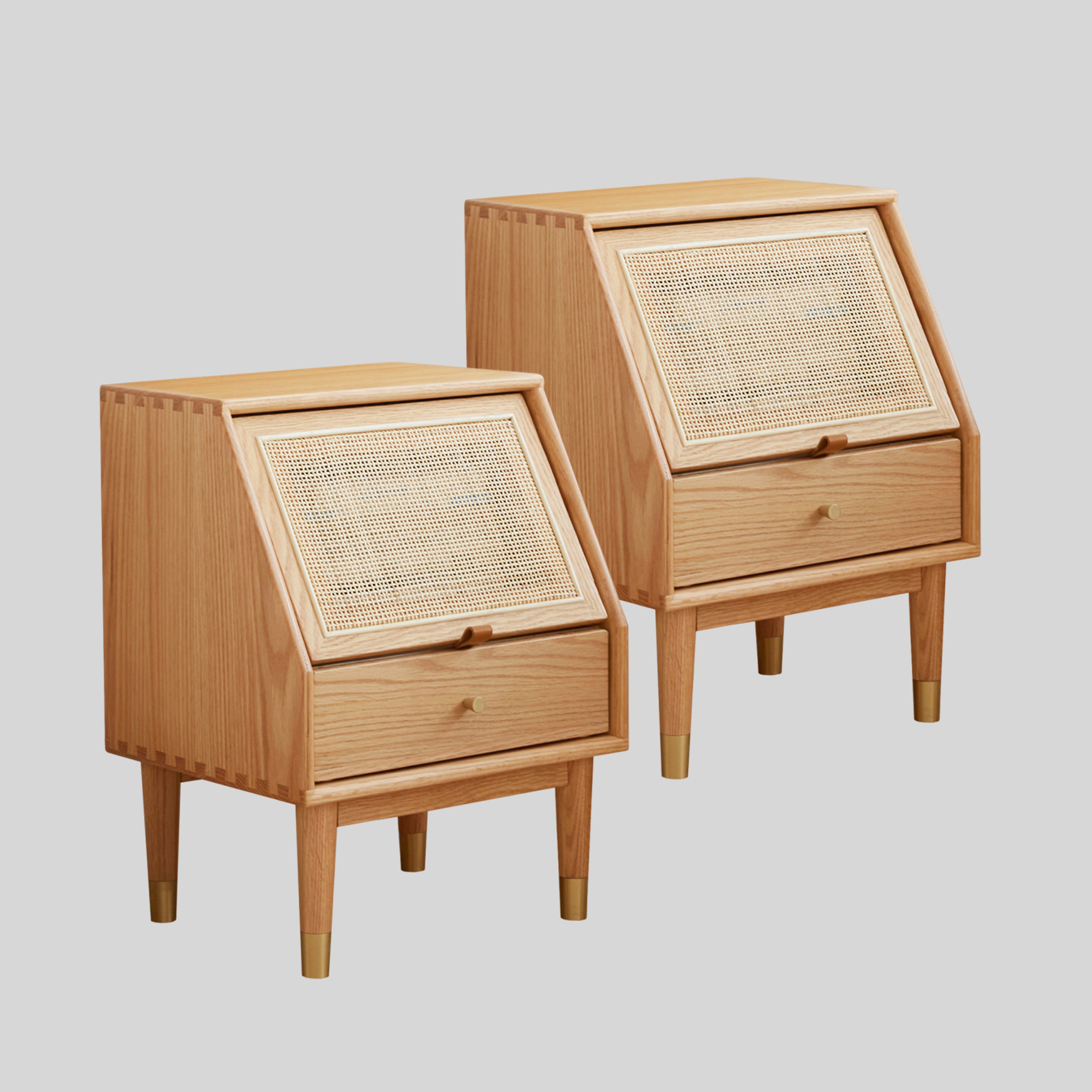 Set of 2 Arhus Solid Oak Wood Bedside Table