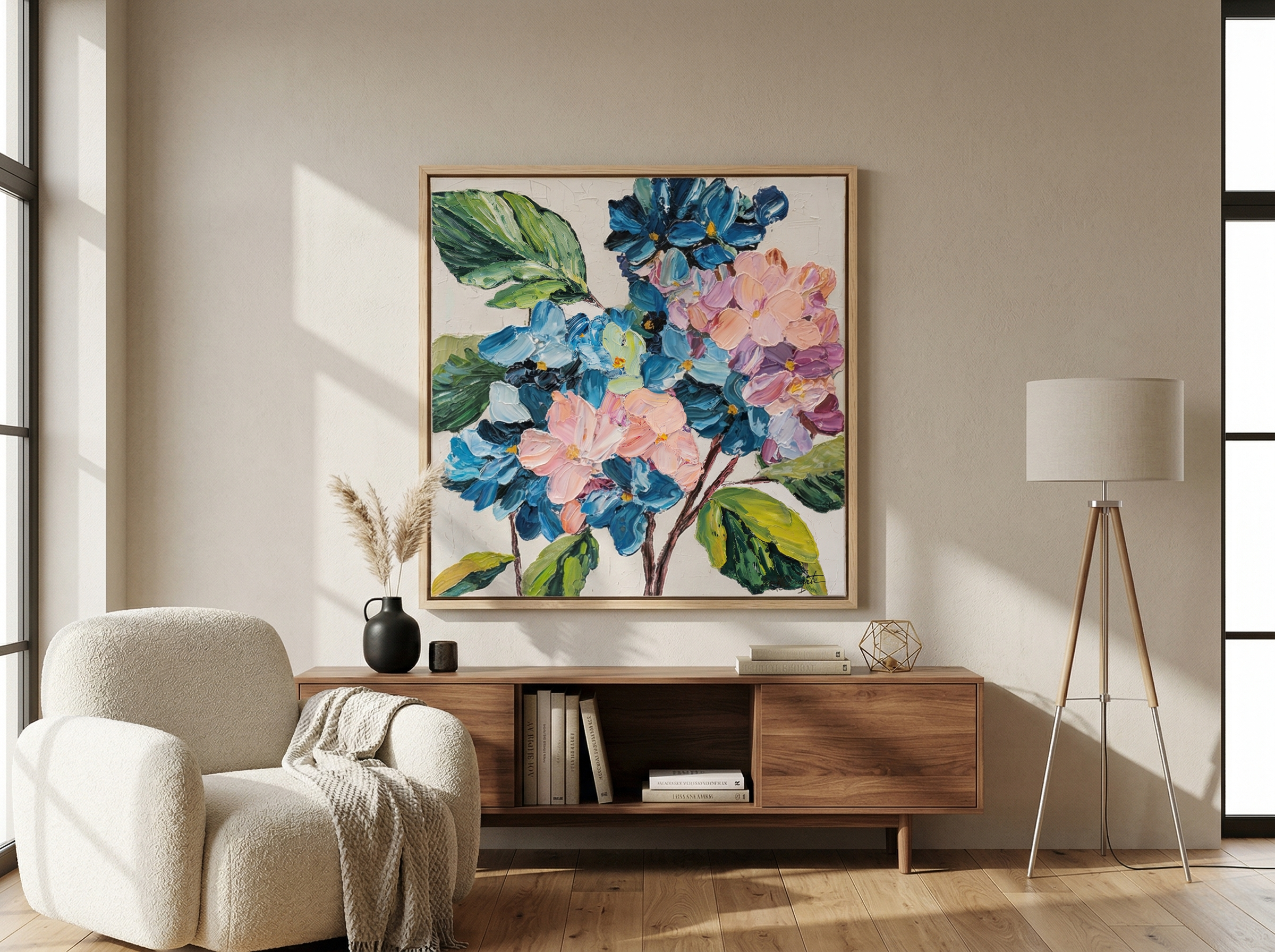 Azure & Roseate Clusters — Original Impasto Painting by Elena Duarte
