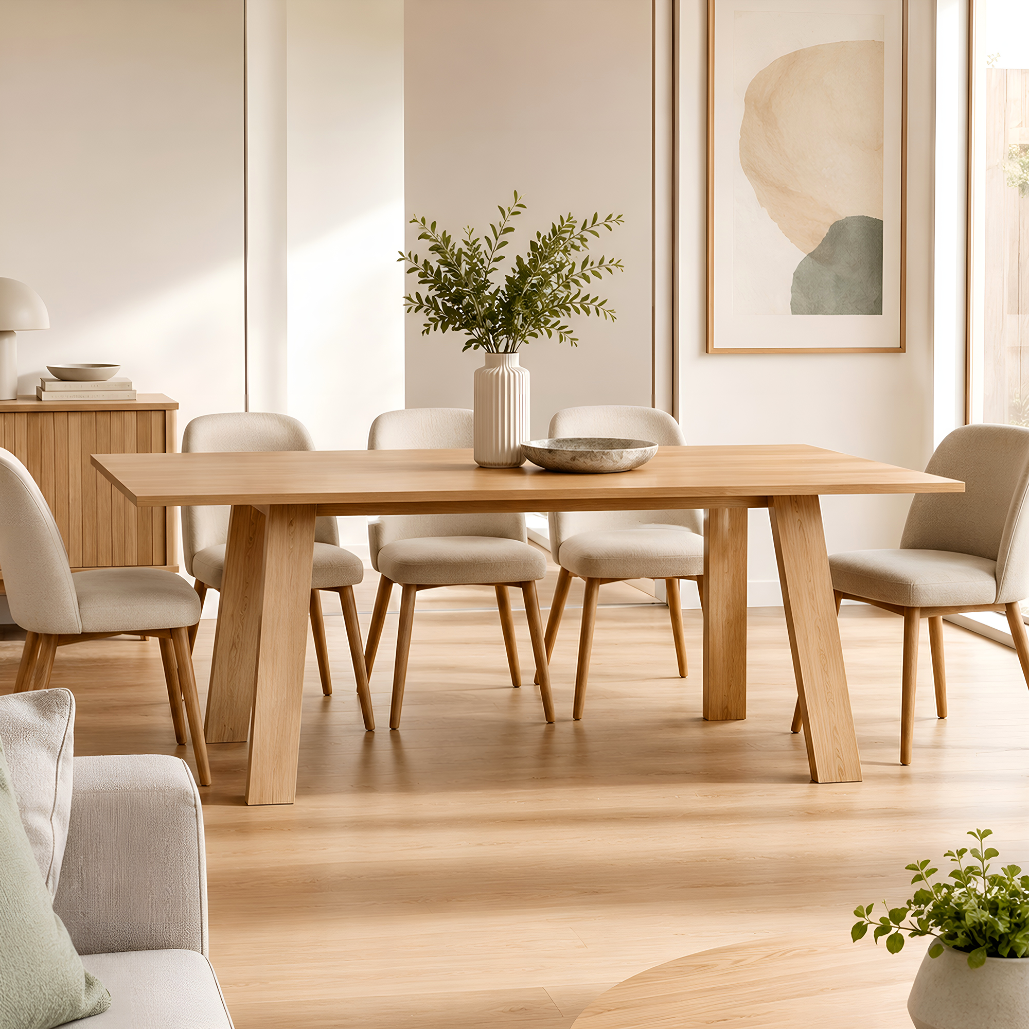 Florø oak dining table and chairs in a modern interior