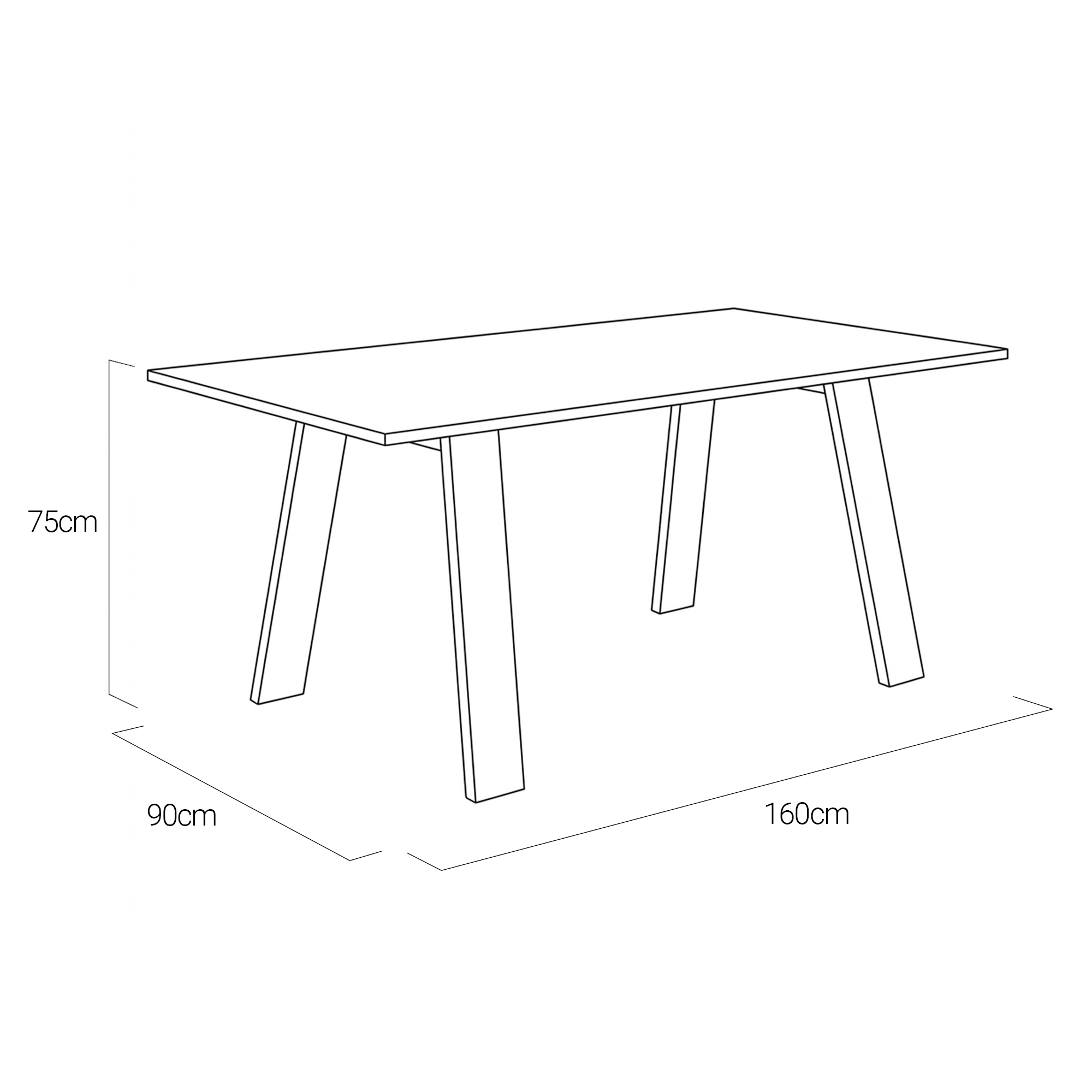 Florø 160 cm dining table technical outline