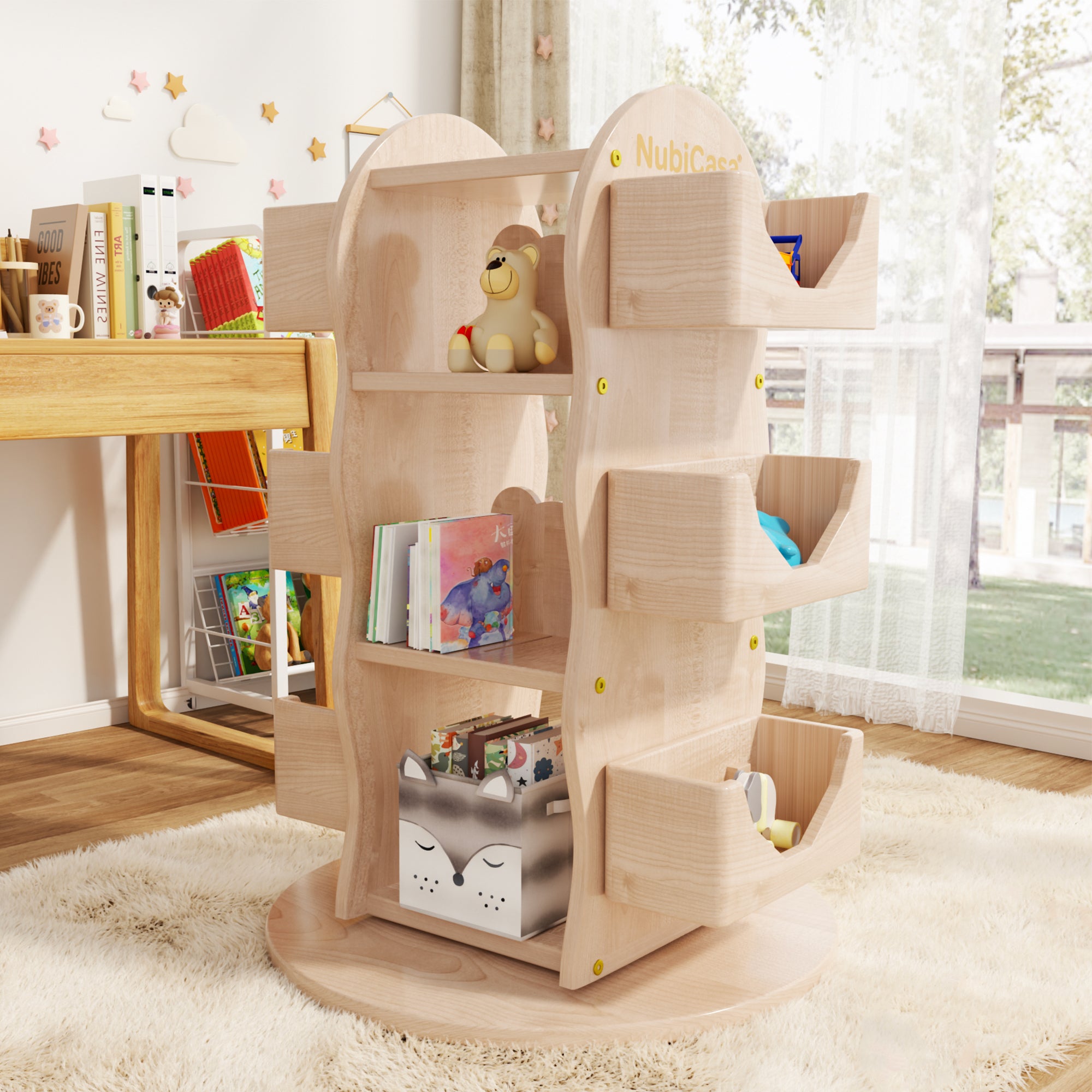 Hornsgatan Revolving Solid Rubber Wood Bookshelf
