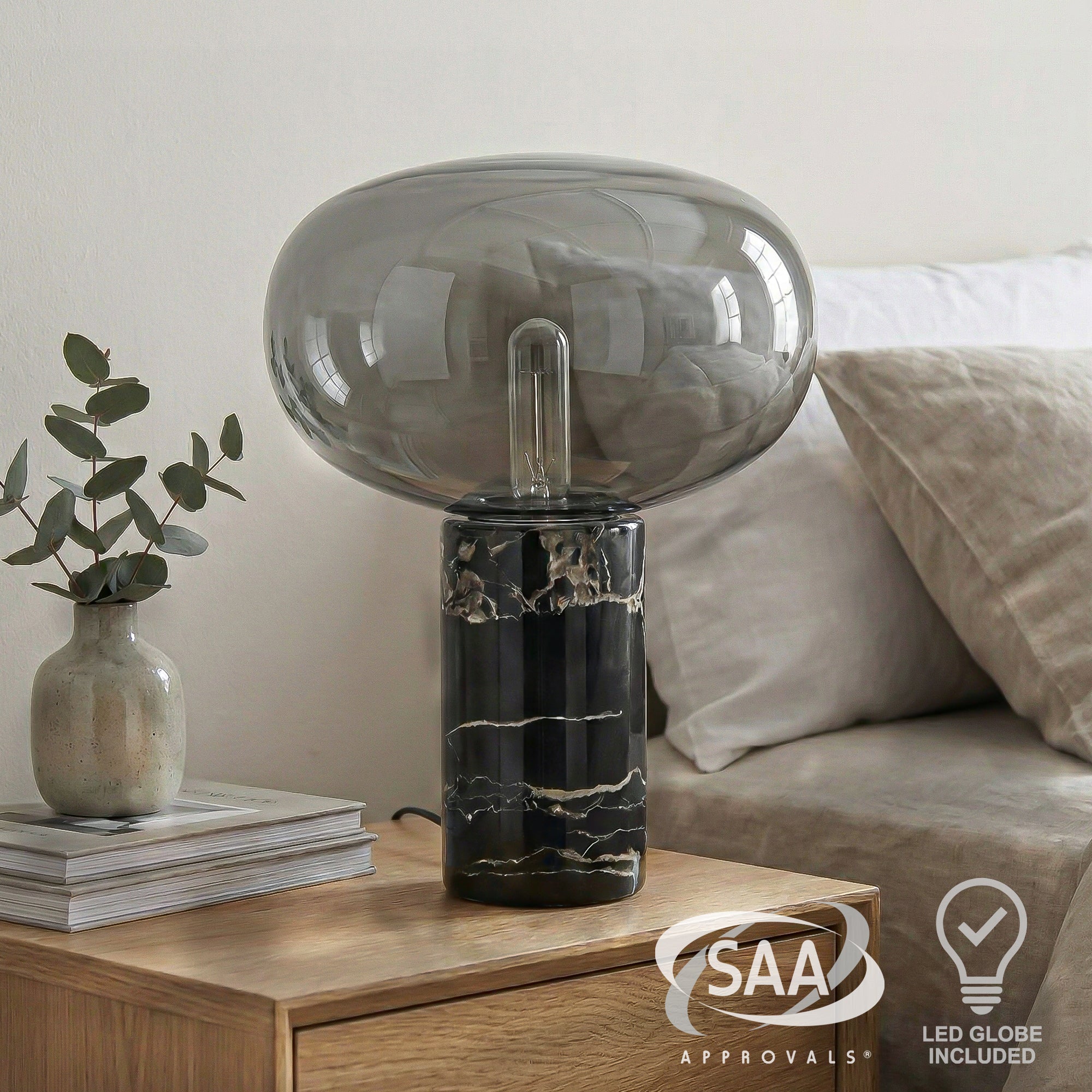 Kirkegata Smoked Glass Table Lamp - Black Grey
