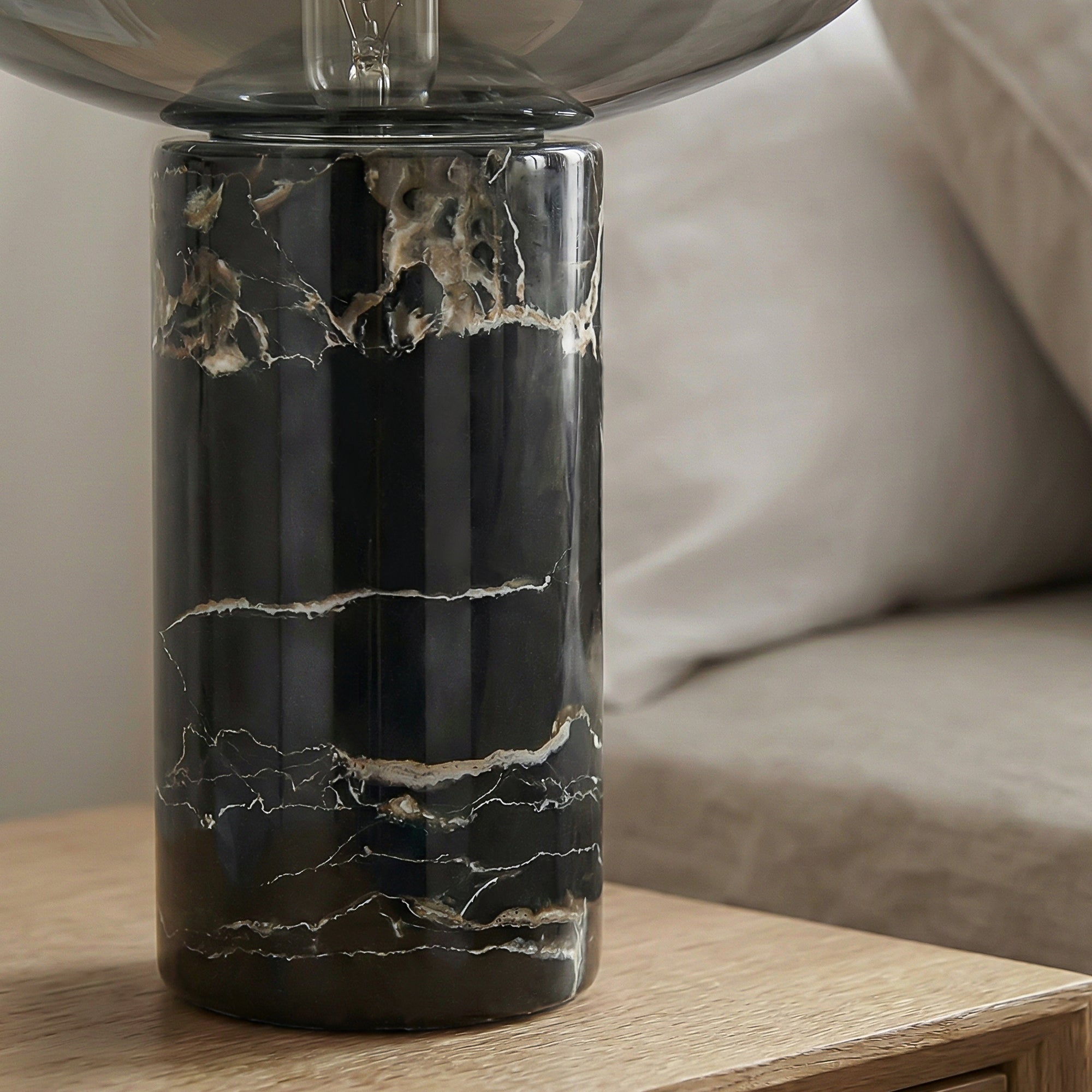 Kirkegata Smoked Glass Table Lamp - Black Grey