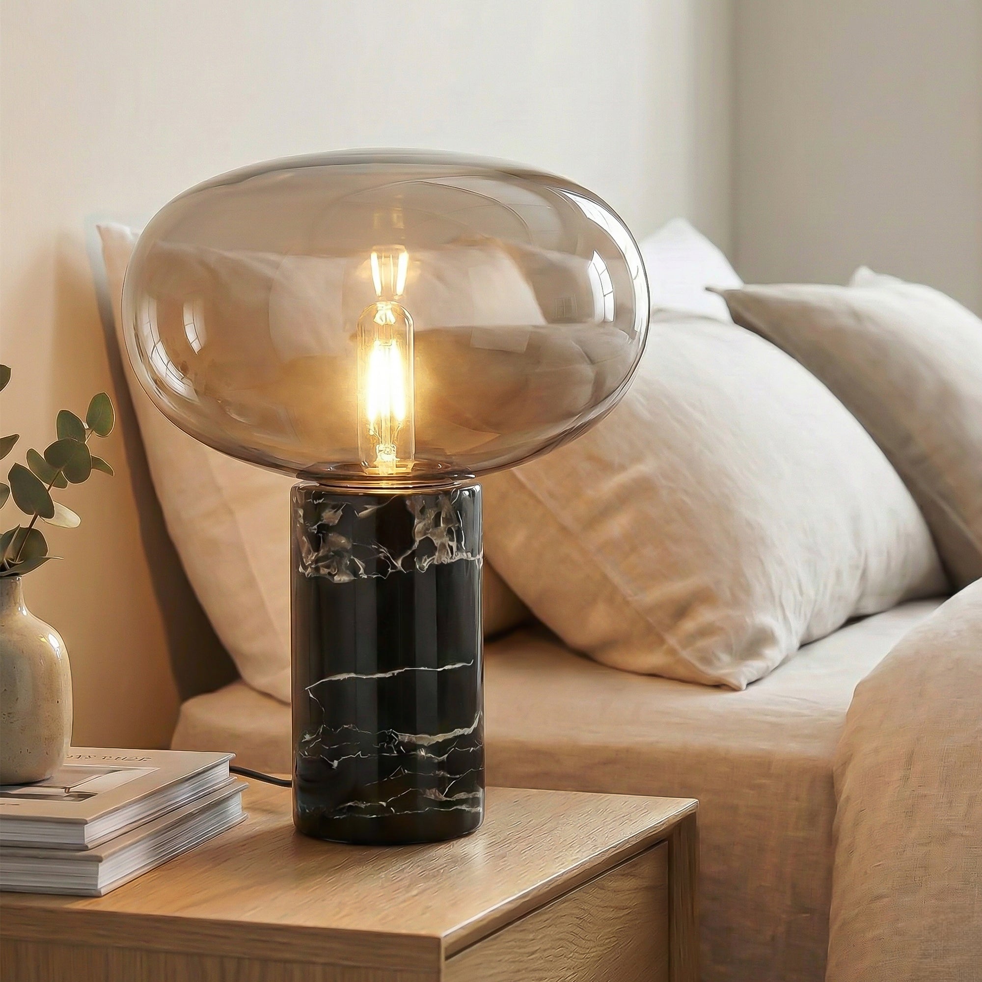 Kirkegata Smoked Glass Table Lamp - Black Grey
